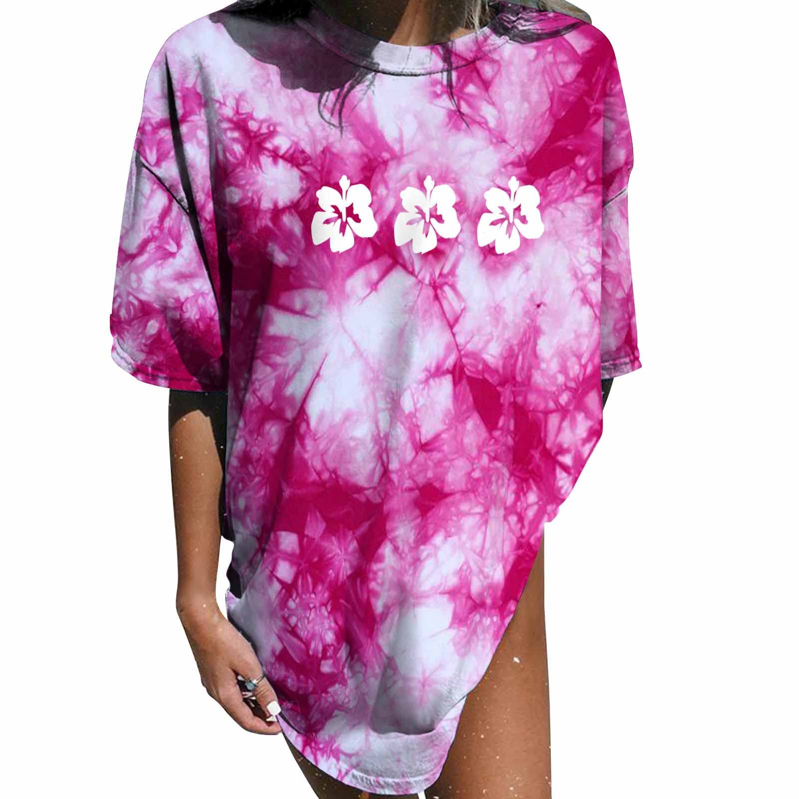 Women's Summer Casual Short Sleeve Gradient Pullover Tops - Cute Loose Fit Round Neck Blouse for Going Out, Date Night & Beach Wear