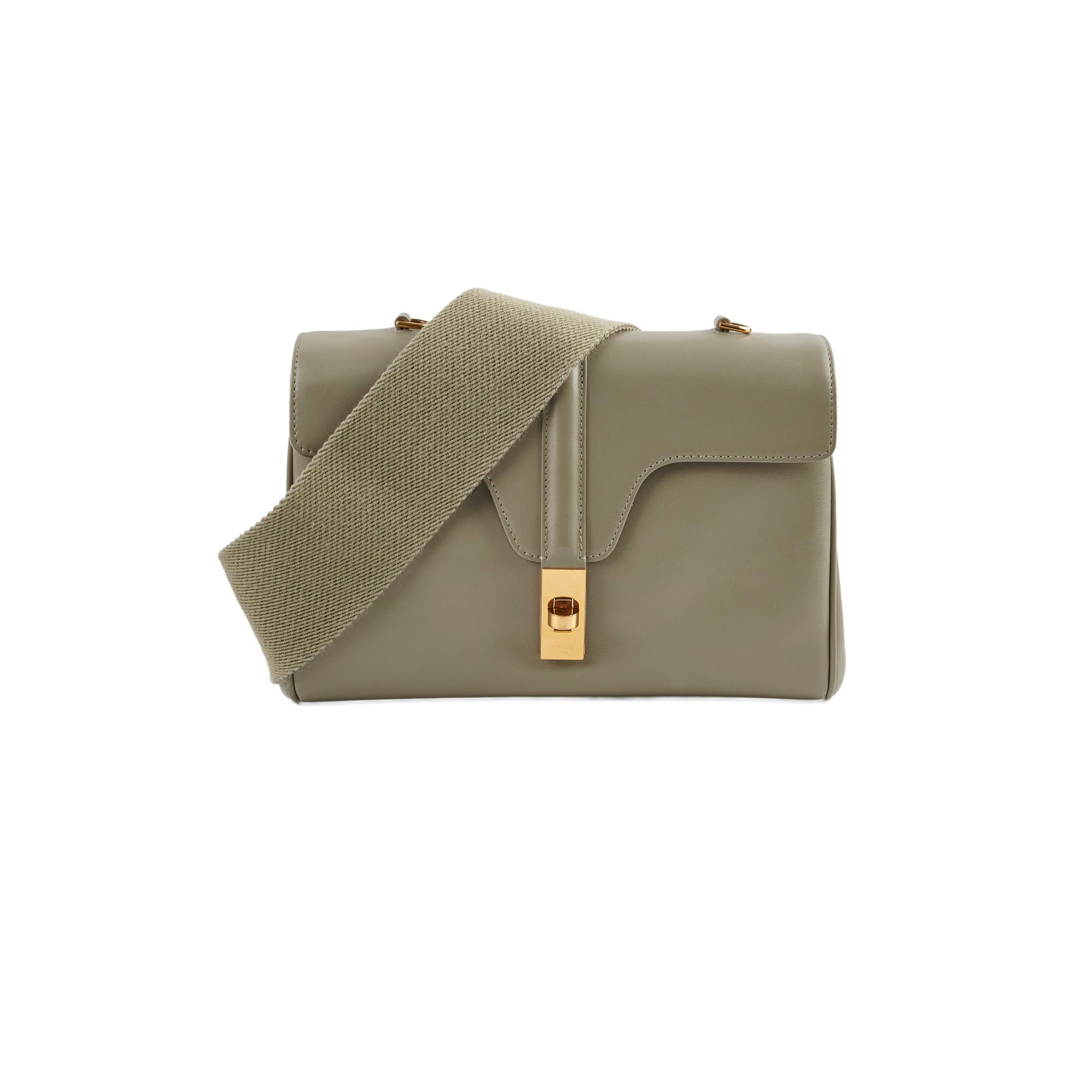 Celine Small 16 Satinated Calfskin Handbag in Green Clay | Luxury Crossbody Bag for Women | Perfect for Work, Travel & Evening Events