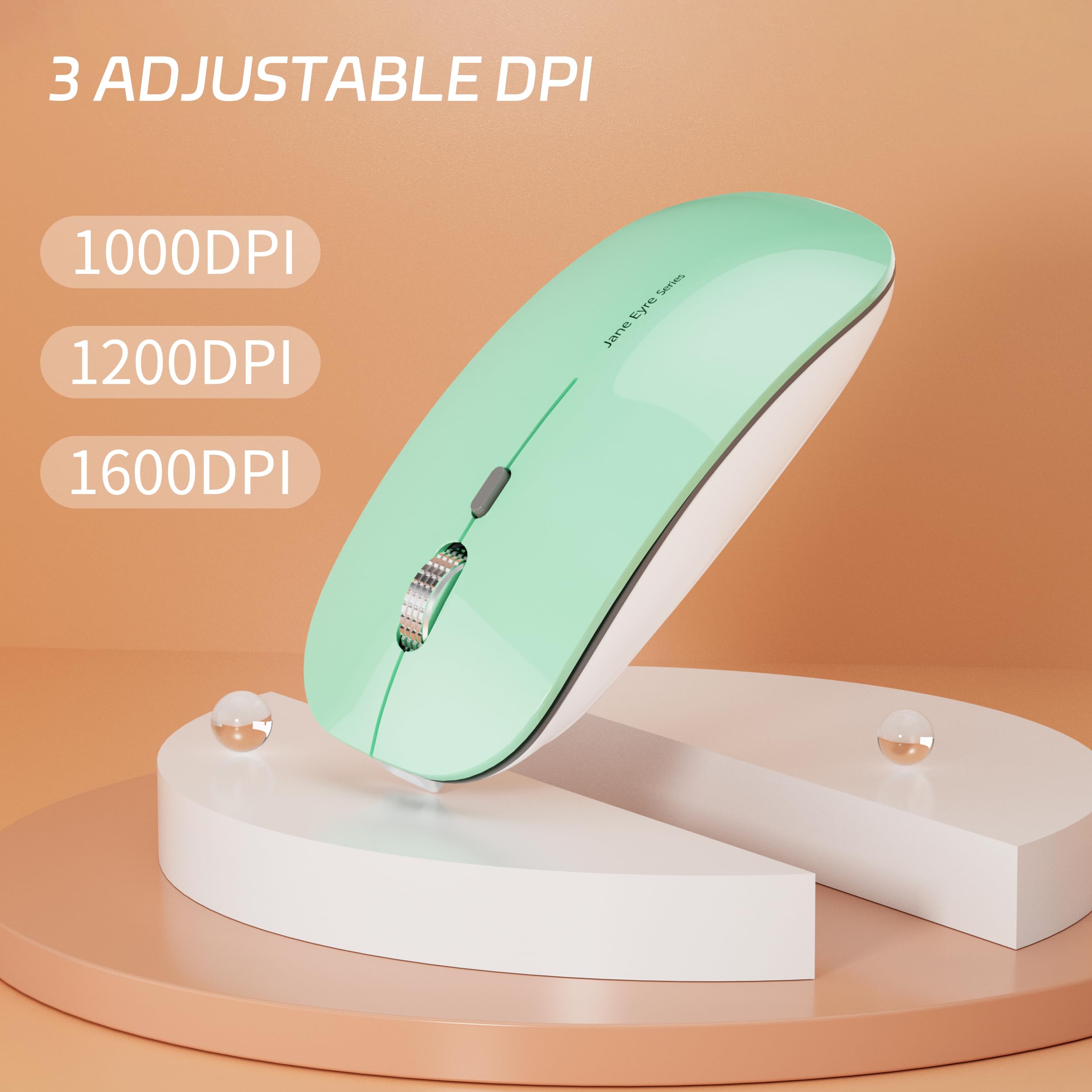 UCiefy Q5 Slim Rechargeable Wireless Mouse - Ultra Thin 2.4G Silent Optical Mouse with USB Receiver & Type-C Adapter for PC, Laptop, Desktop - Mint Green | Perfect for Office, Home & Travel Use