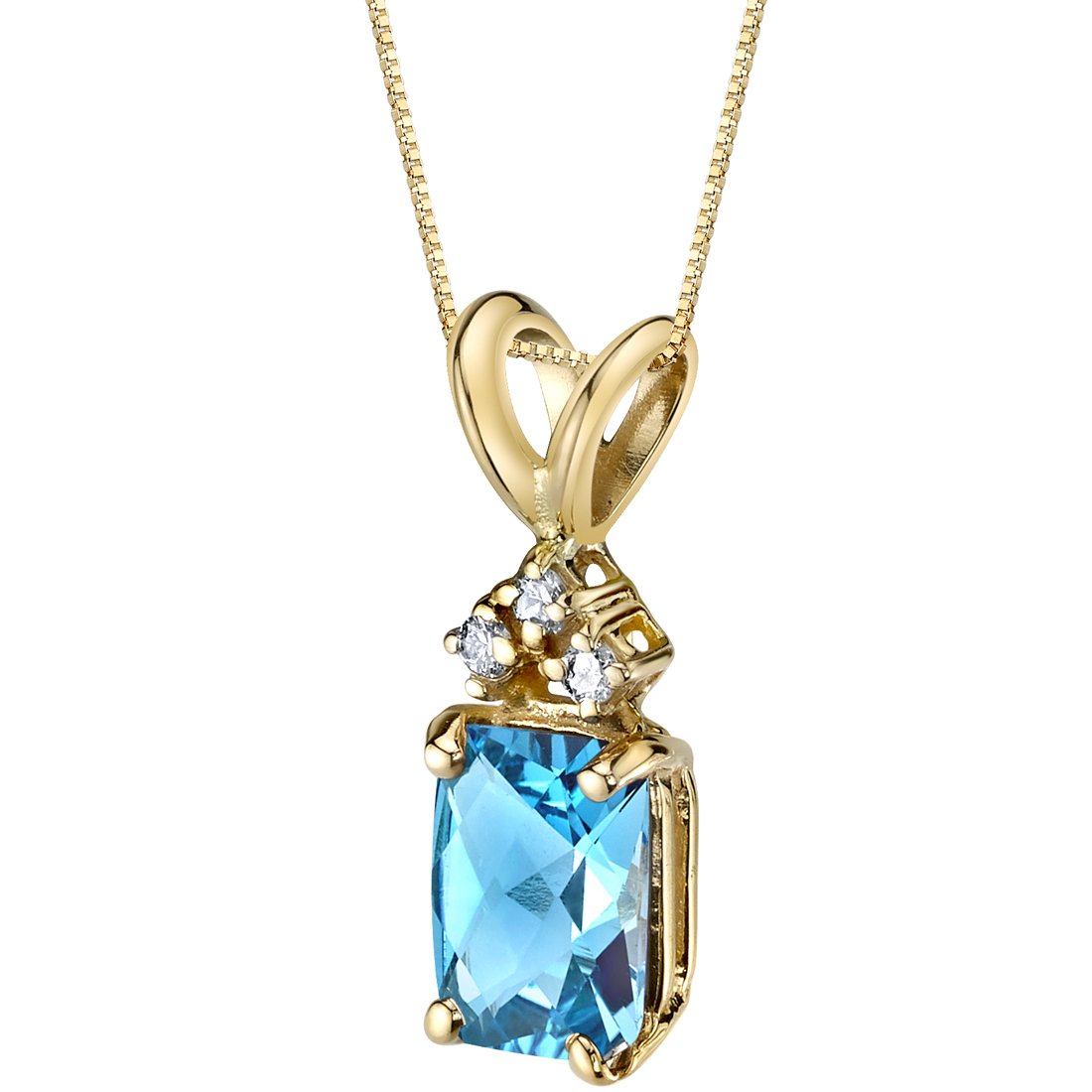 14K Yellow Gold Swiss Blue Topaz & Diamond Pendant Necklace - 7x5mm Radiant Cut, 1 Carat Total, December Birthstone Jewelry - Perfect for Anniversaries, Birthdays & Special Occasions