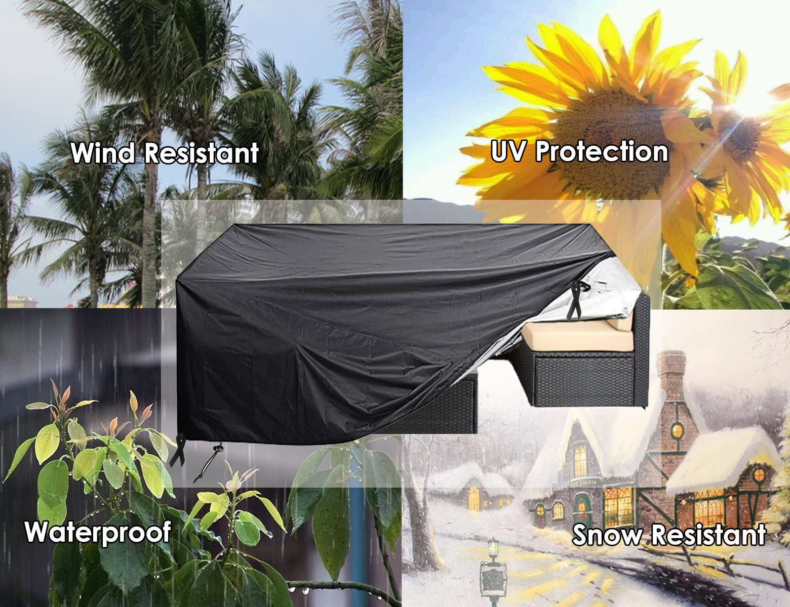 Waterproof Outdoor Patio Furniture Covers for Sectional Sofa Sets, Wicker Rattan Table & Chair Protectors - 90