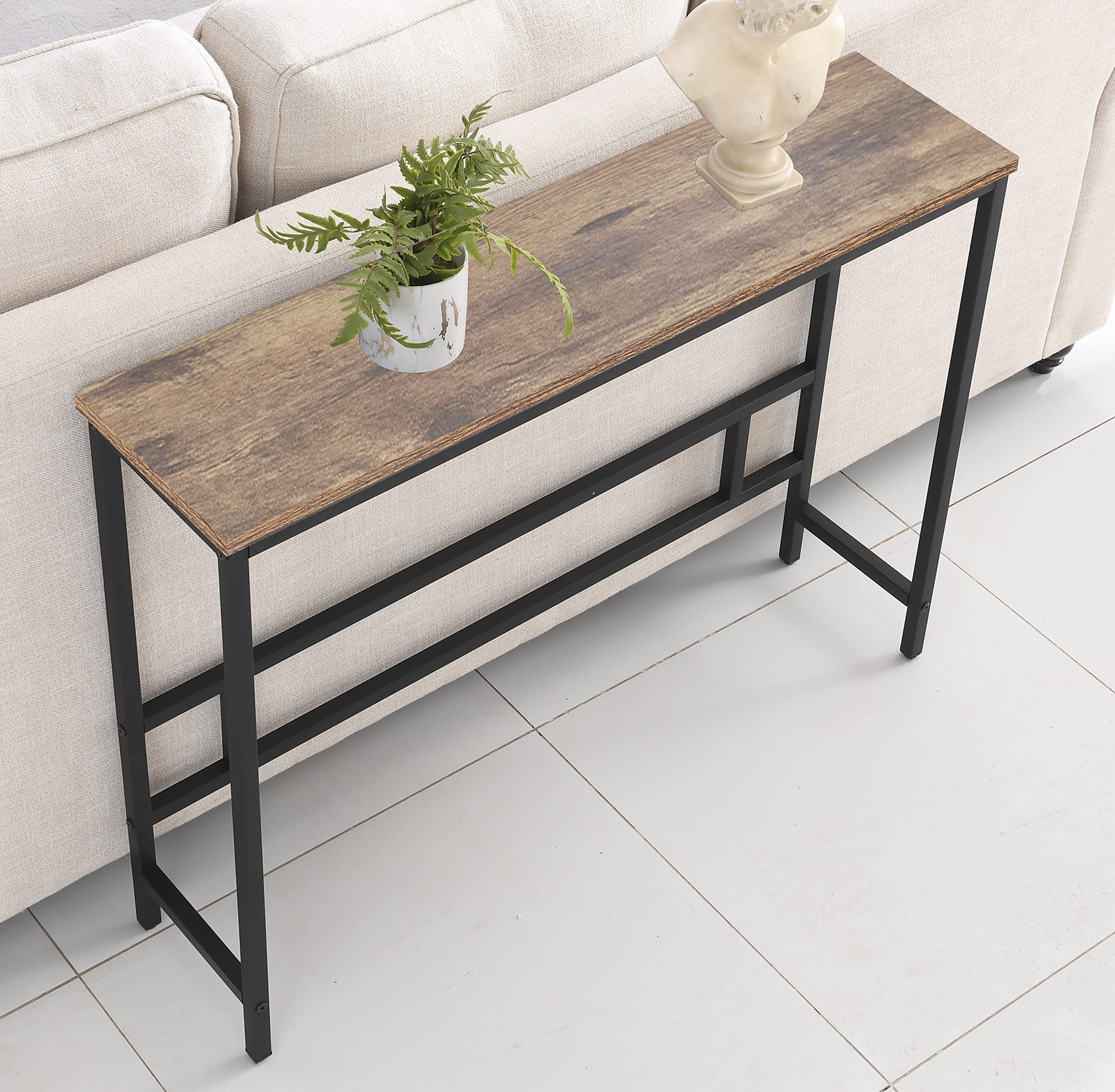 MAJARO Small Modern Industrial Sofa Console Table - Slim Entryway Table for Living Room, Office, Hallway - Rustic Smoked Oak Finish - Perfect for Small Spaces & Behind Couch Decor