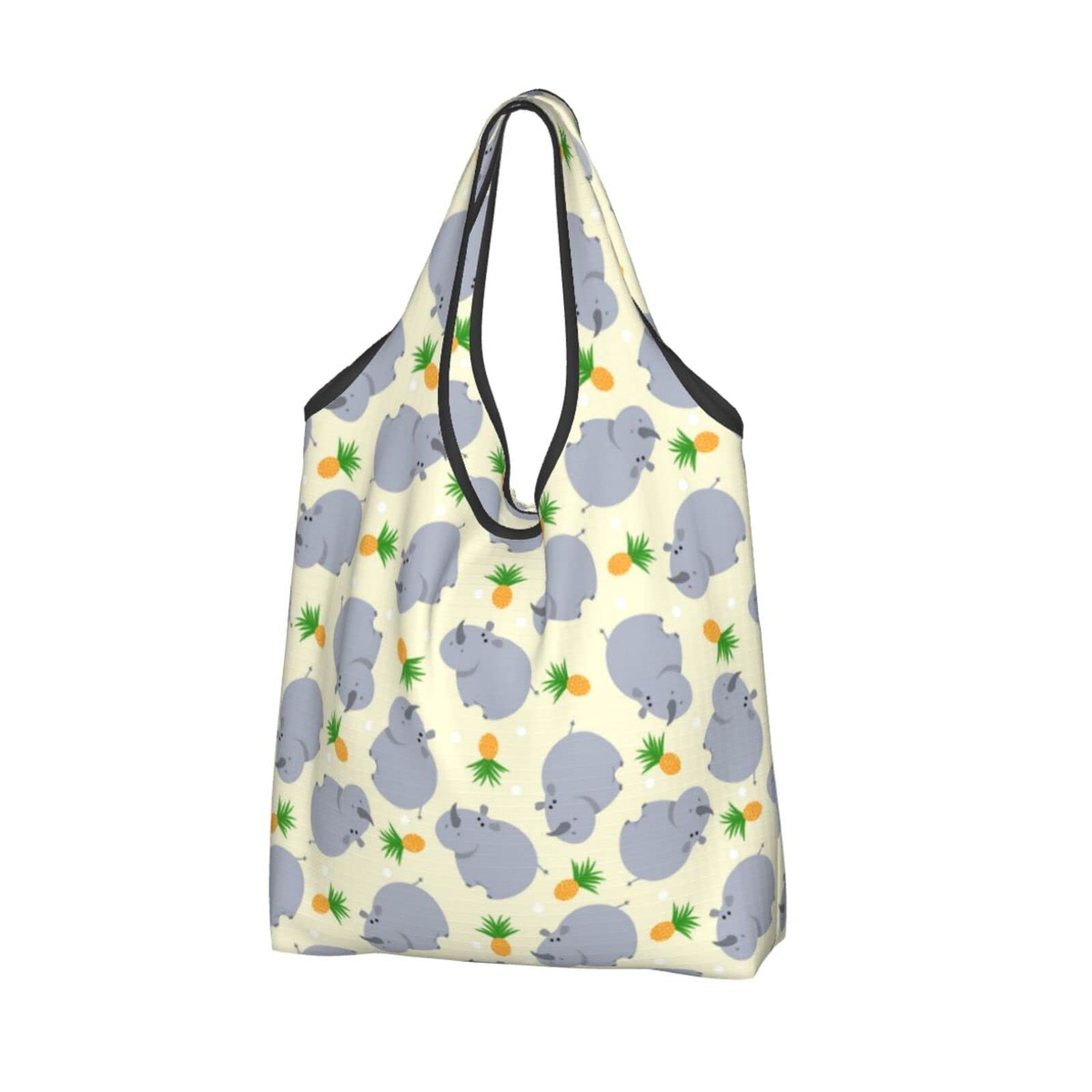 Eco-Friendly Reusable Shopping Bags - Waterproof Foldable Grocery Tote with Cute Rhino & Pineapple Print | Perfect for Grocery Shopping, Beach Trips & Farmers Market