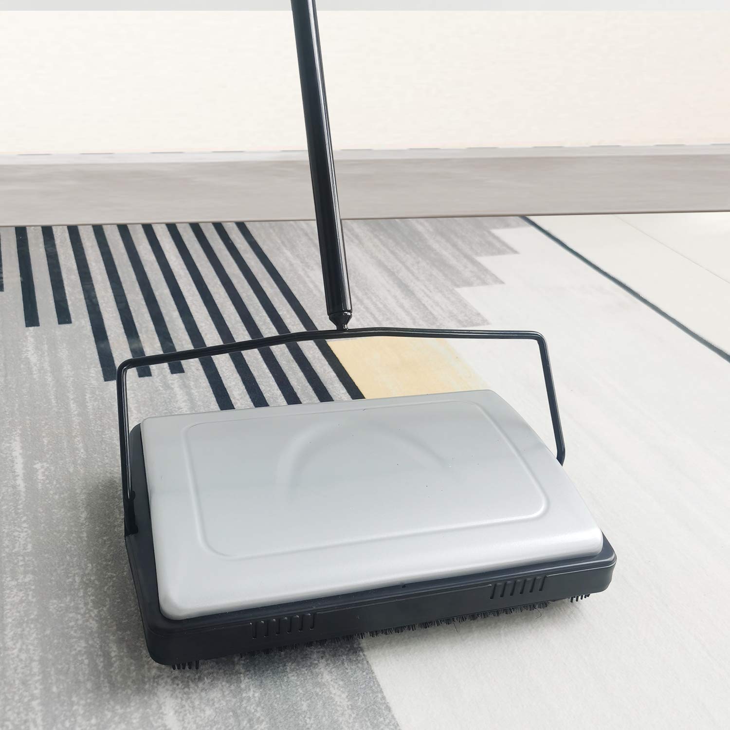 EZ SPARES Quiet Carpet Sweeper with Pig-Bristles - Strong Roller Brush for Home & Office Cleaning