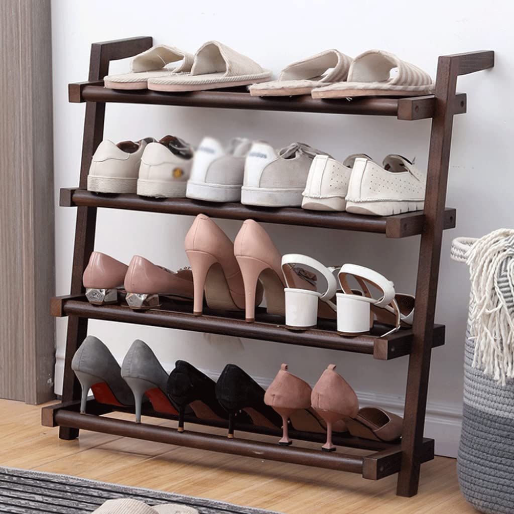 Premium 4-Tier Stackable Wooden Shoe Rack Organizer - Free Standing Shoe Storage Shelf for Entryway, Hallway, Closet & Living Room - Space Saving Shoe Organizer for Sneakers, Boots & Sandals (Perfect for Small Apartments & Home Organization)