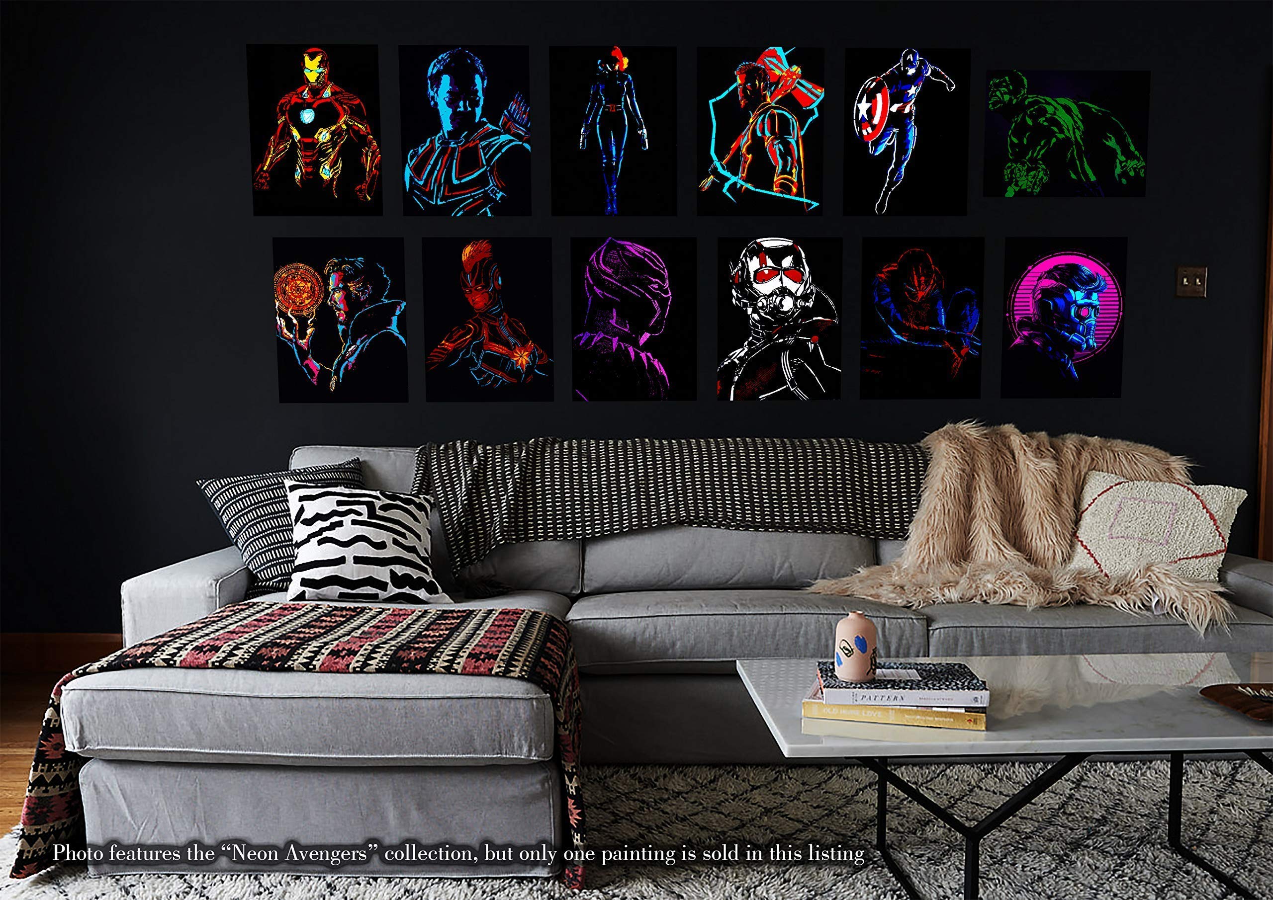 Iron Man Neon Style Metal Wall Art - Superhero Decor for Home, Office & Man Cave - Unique Spray Painting on Sheet Metal for Marvel Fans
