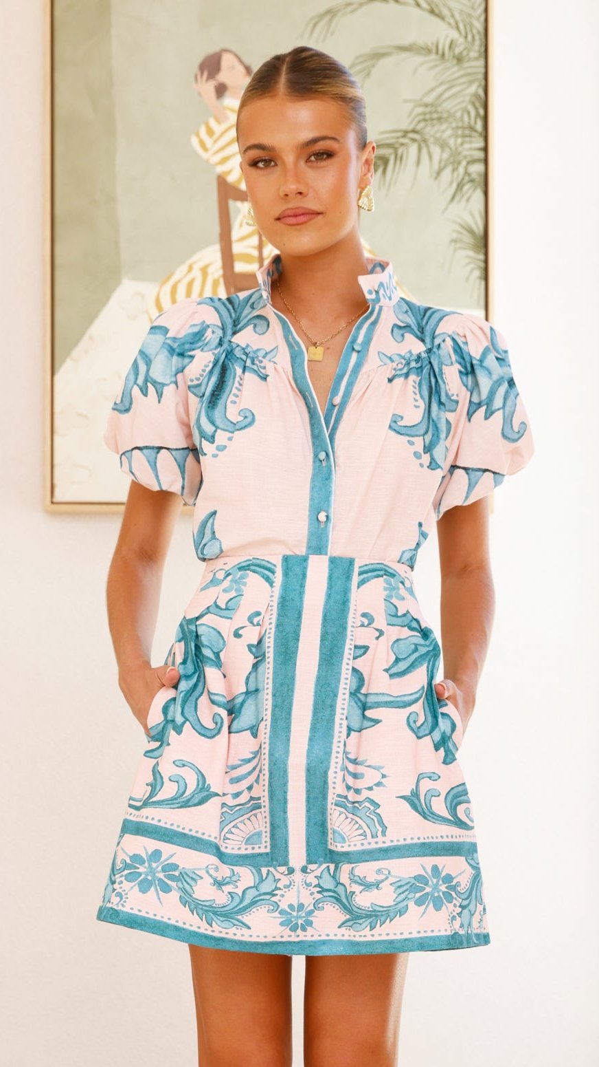 Lanie Shirt for Women - Aqua & Pink Zayna Style - Casual Summer Tops for Beach, Party & Everyday Wear