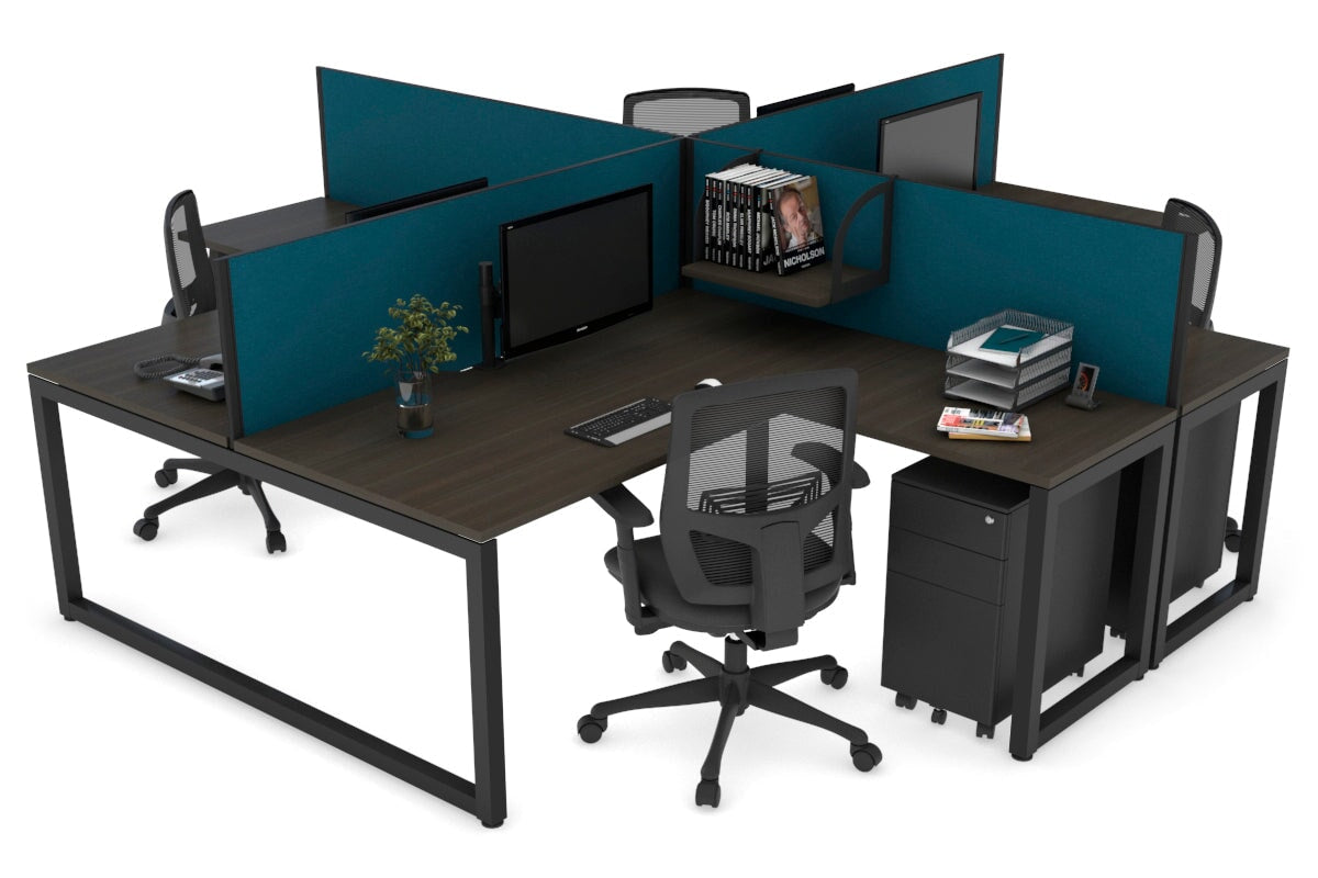 Quadro Loop Legs 4-Person Corner Workstation Desk - 1600L x 1800W with Cable Management Scallop | Office Furniture for Collaborative Workspaces & Team Meetings