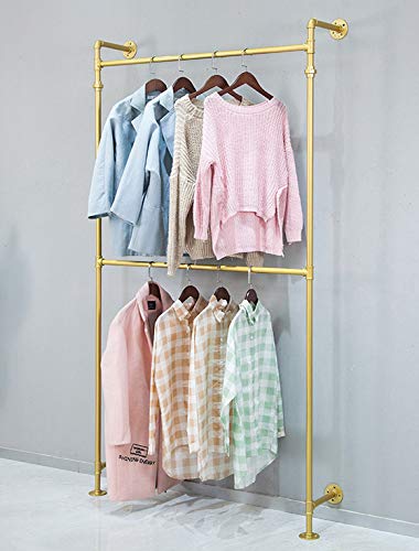 Industrial Pipe Clothes Rack - Wall Mounted Black Iron Garment Bar for Closet Storage | Multi-Purpose Hanging Rod (Gold) | Perfect for Bedroom, Laundry Room & Small Space Organization
