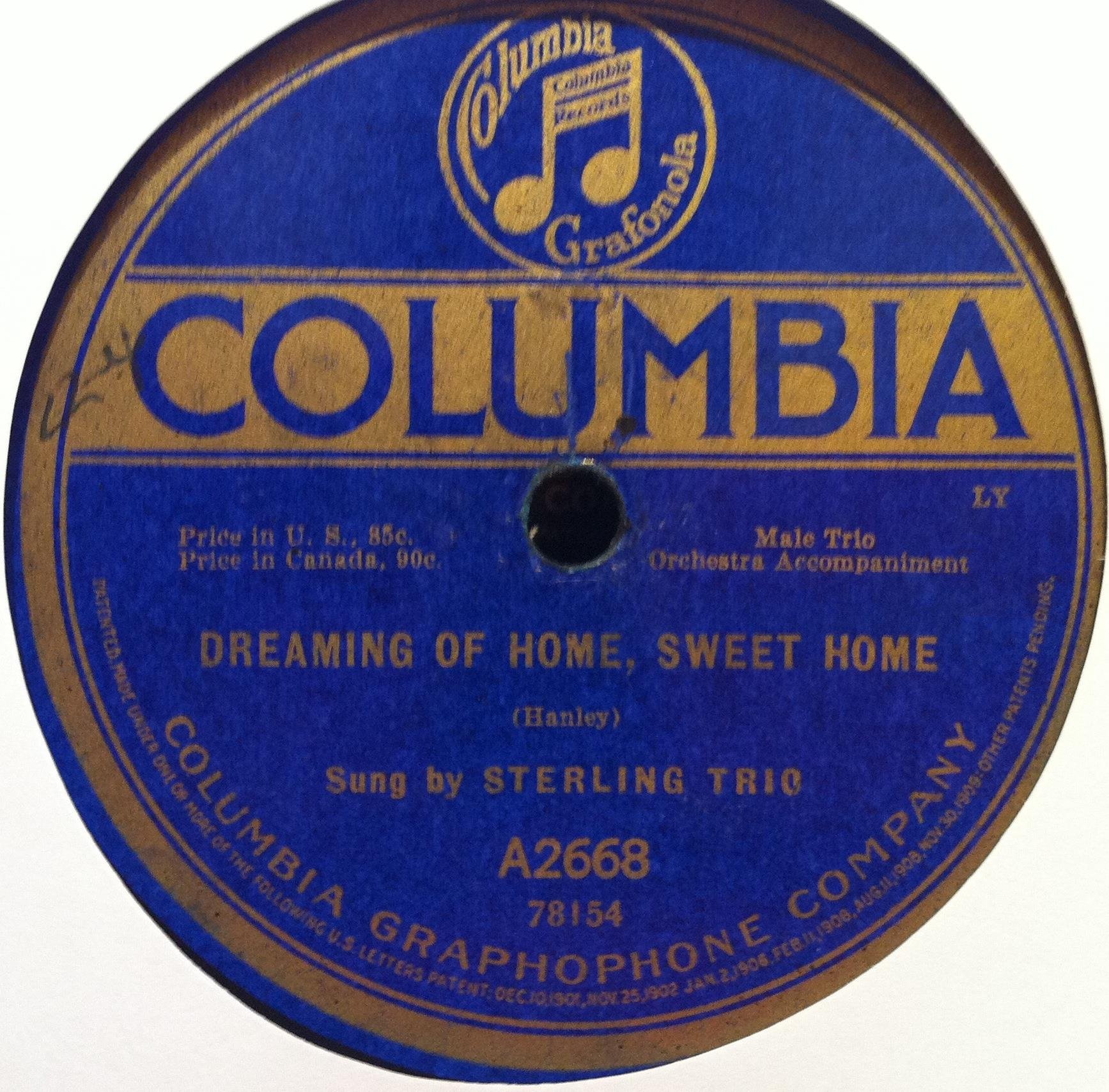STERLING TRIO / CAMPBELL & BURR - Dreaming of Home Sweet Home / Till We Meet Again Vintage Vinyl Record - Perfect for Collectors, Music Lovers & Retro Home Decor