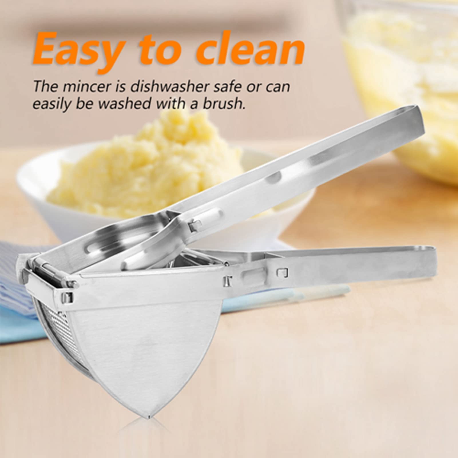 Premium Stainless Steel Potato Press - Heavy Duty Potato Masher & Chopper for Smooth Puree, Baby Food & Baking - Ergonomic Non-Slip Handle, Dishwasher Safe & Easy Clean - Perfect for Home Kitchens, Restaurants & Meal Prep