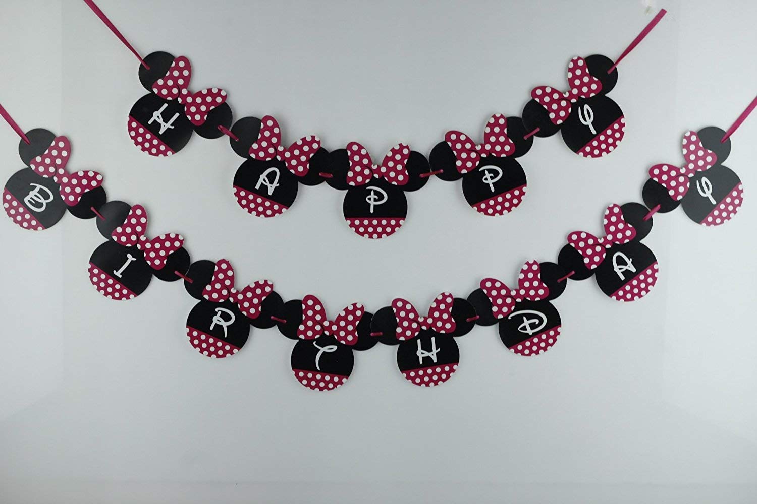Happy Birthday Pink Minnie Mouse Banner - 8 Inch Birthday Party Decor for Girls | Minnie Mouse Theme Backdrop Hanging Banner | Perfect for Baby Showers, Birthday Parties & Disney Themed Events