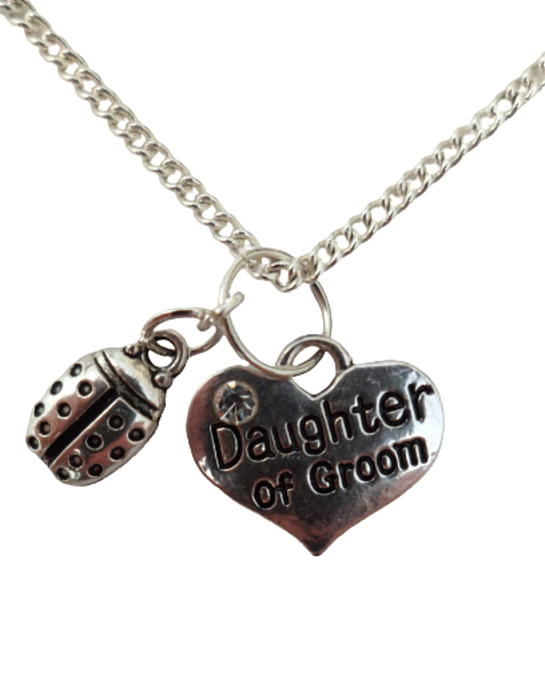 Sterling Silver Plated Heart Pendant Necklace for Women - Elegant Daughter of the Groom Jewelry with Gemstone Charm - Perfect for Weddings, Bridal Party Gifts & Special Occasions