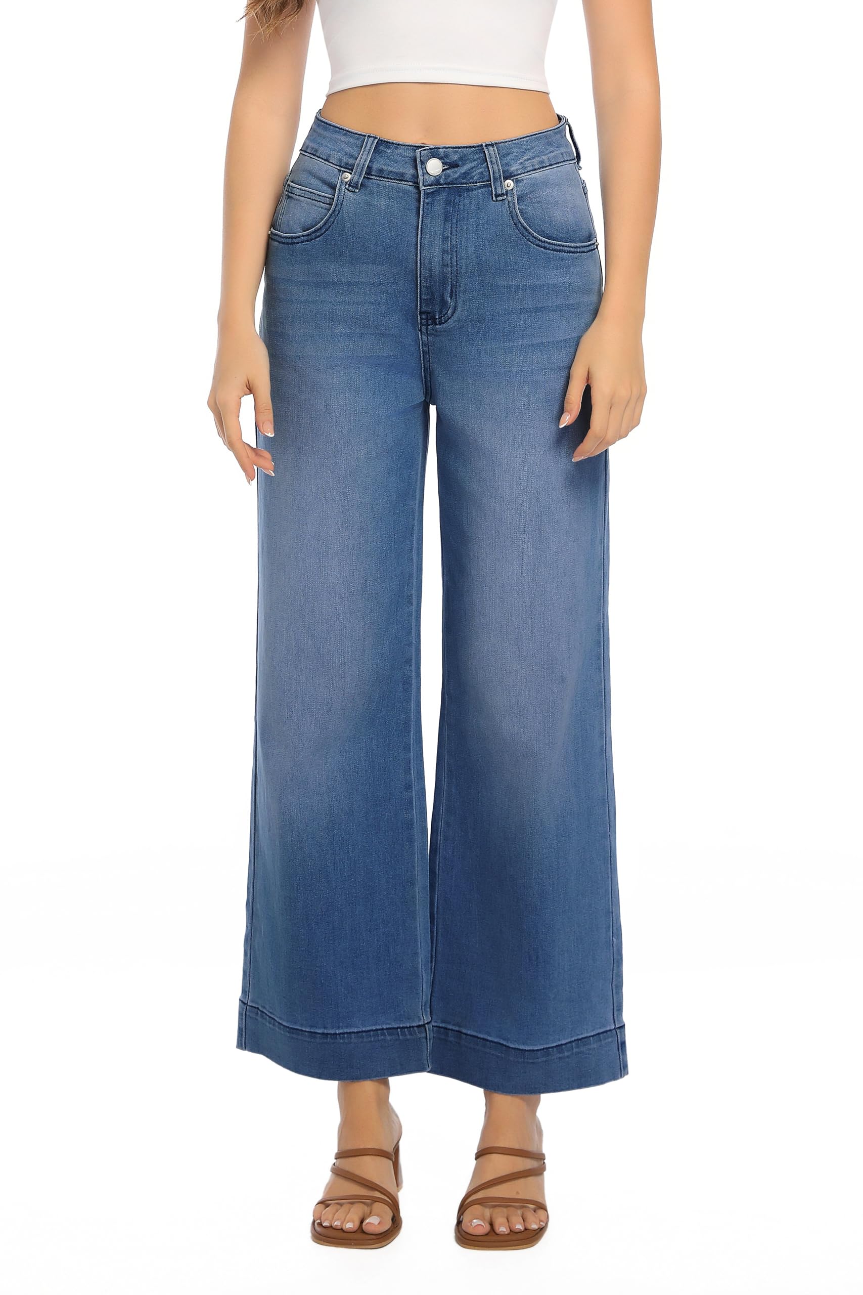 Women's High Waisted Stretchy Jeans - Wide Leg, Baggy, Loose Fit Trendy Denim Pants for Casual Wear & Street Style Outfits