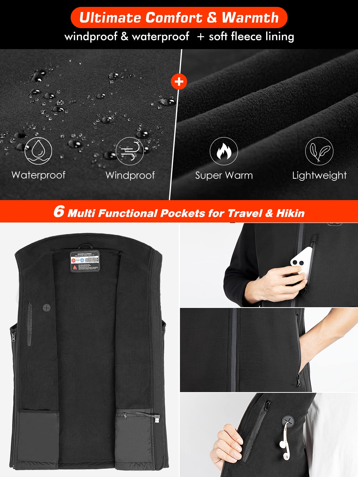 Men's Heated Vest with Rechargeable Battery Pack - Lightweight Electric Winter Jacket for Outdoor Activities, Hunting & Camping