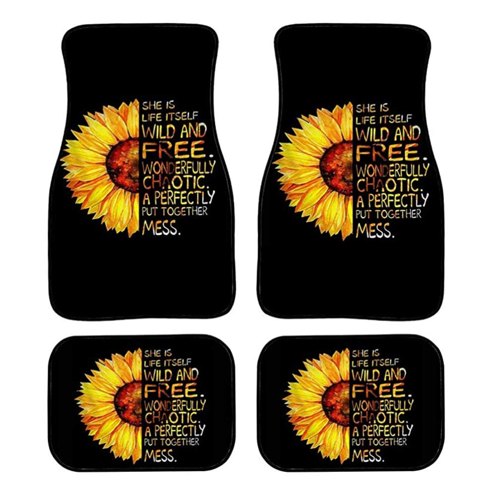 Sunflower 4pc Anti-Slip Car Mats for Women - Front & Rear Floor Protection