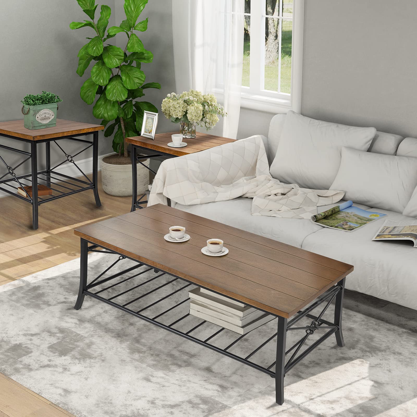 Modern 3-Piece Coffee Table Set with 1 Coffee Table & 2 End Tables - 48