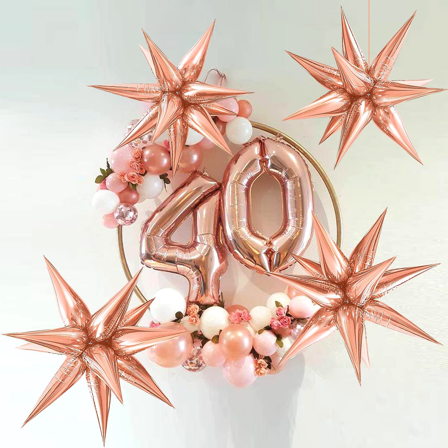 50Pcs Rose Gold Metallic Star Balloons - Foil Starburst Balloons for Birthday, Graduation, Christmas Decorations & Party Events - Perfect for Photo Backdrops, Ceiling Decor, and Festive Celebrations