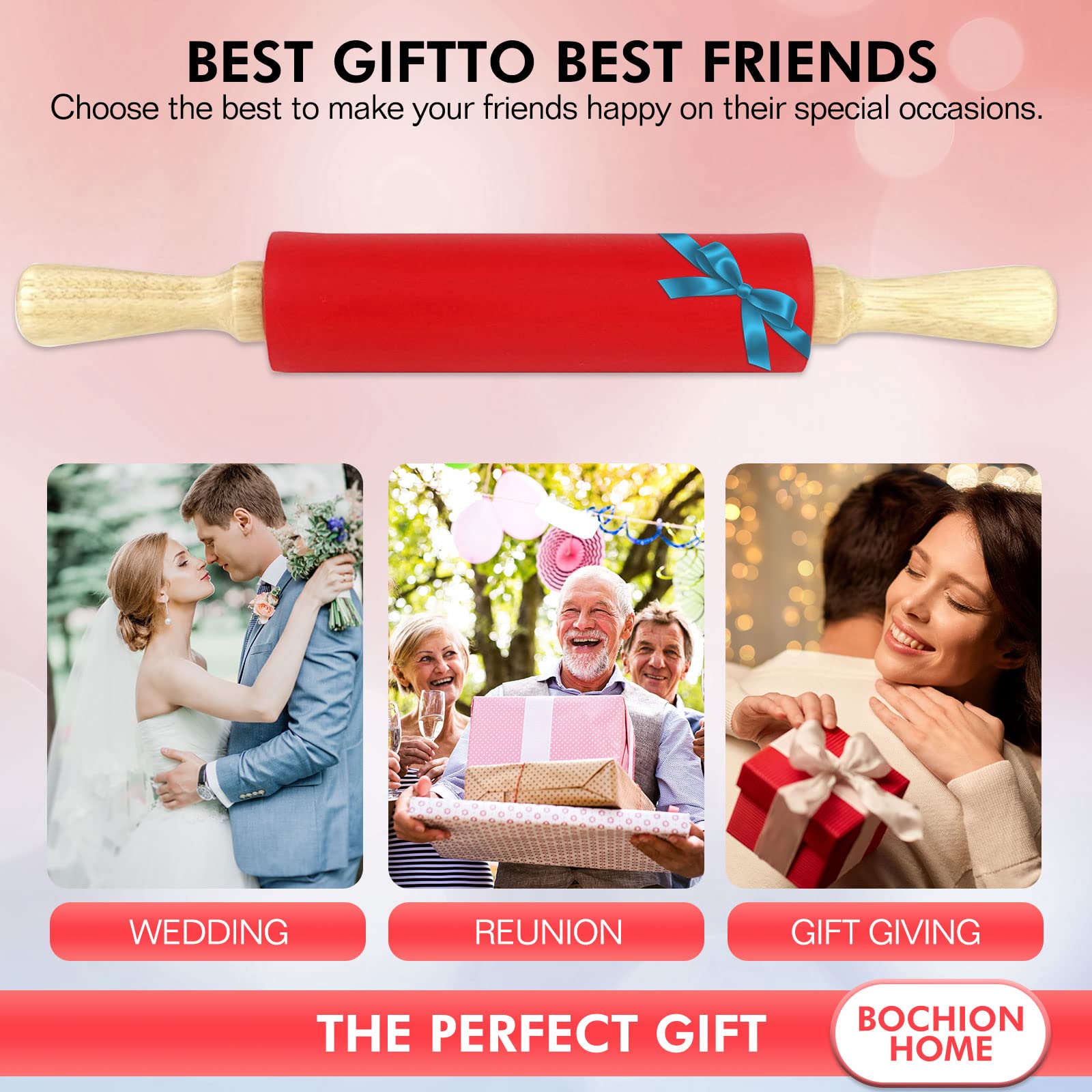 Non-Stick Silicone Rolling Pin with Wooden Handle - 17 Inch Professional Dough Roller for Pastry, Pizza & Fondant | Includes Smooth Baking Mat | Perfect Kitchen Gift for Bakers & Home Cooks | Ideal for Baking, Cookie Making & Cake Decorating