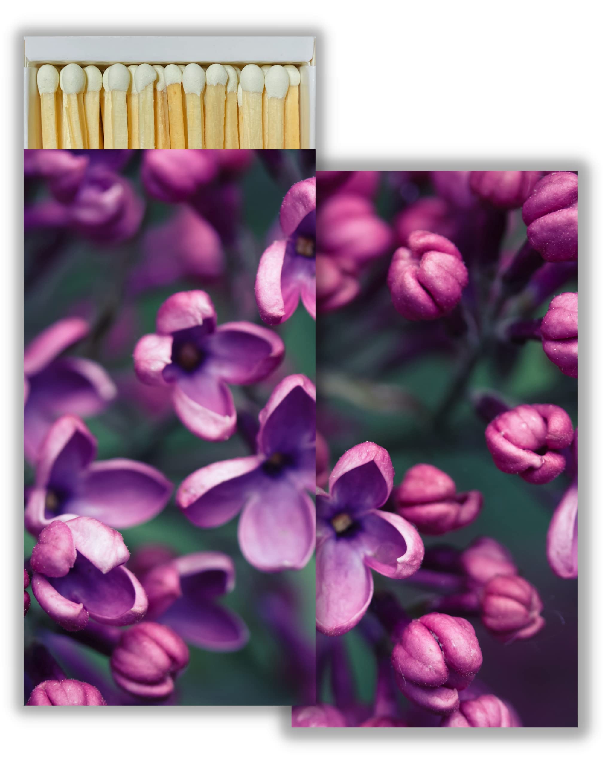 Lilacs Decorative Match Boxes with Wooden Matches - Set of 2 | Perfect for Lighting Candles, Fireplaces, Grills, Camping & Home Décor | Vintage Style Gift for Weddings, Parties & Special Occasions