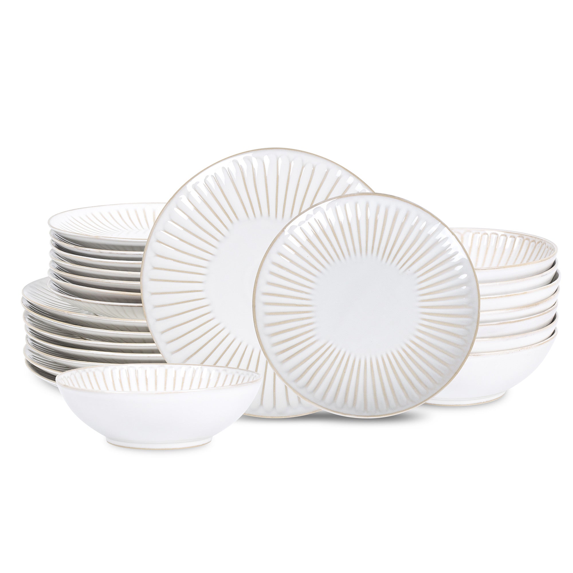 Premium Linea Stoneware Dinnerware Set - 16-Piece White Porcelain Tableware for Everyday Use & Formal Dining