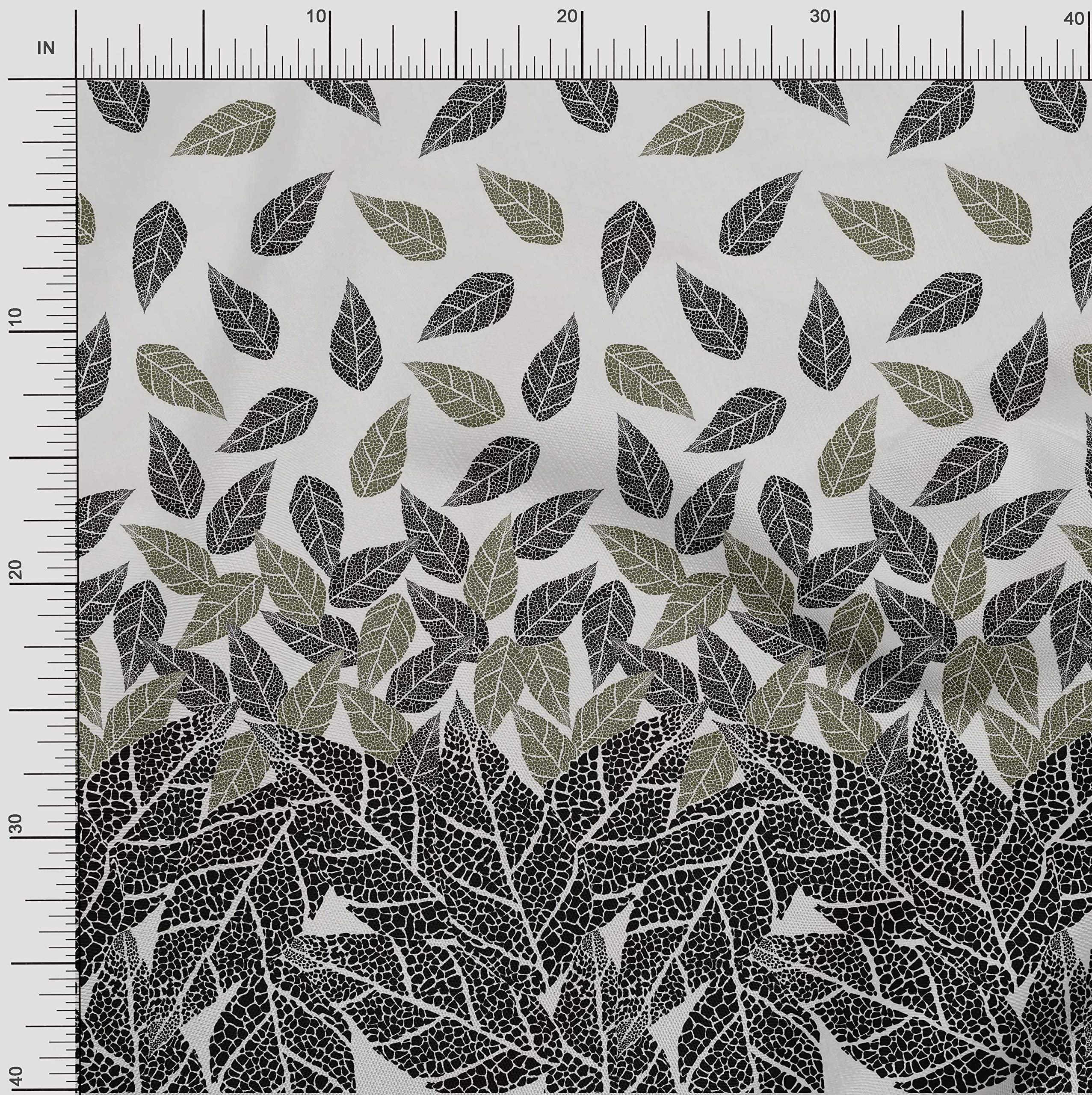 oneOone Polyester Spandex White Fabric with Leaves Panel - 56 Inch Wide DIY Clothing & Quilting Material for Dresses, Skirts, and Home Decor Projects