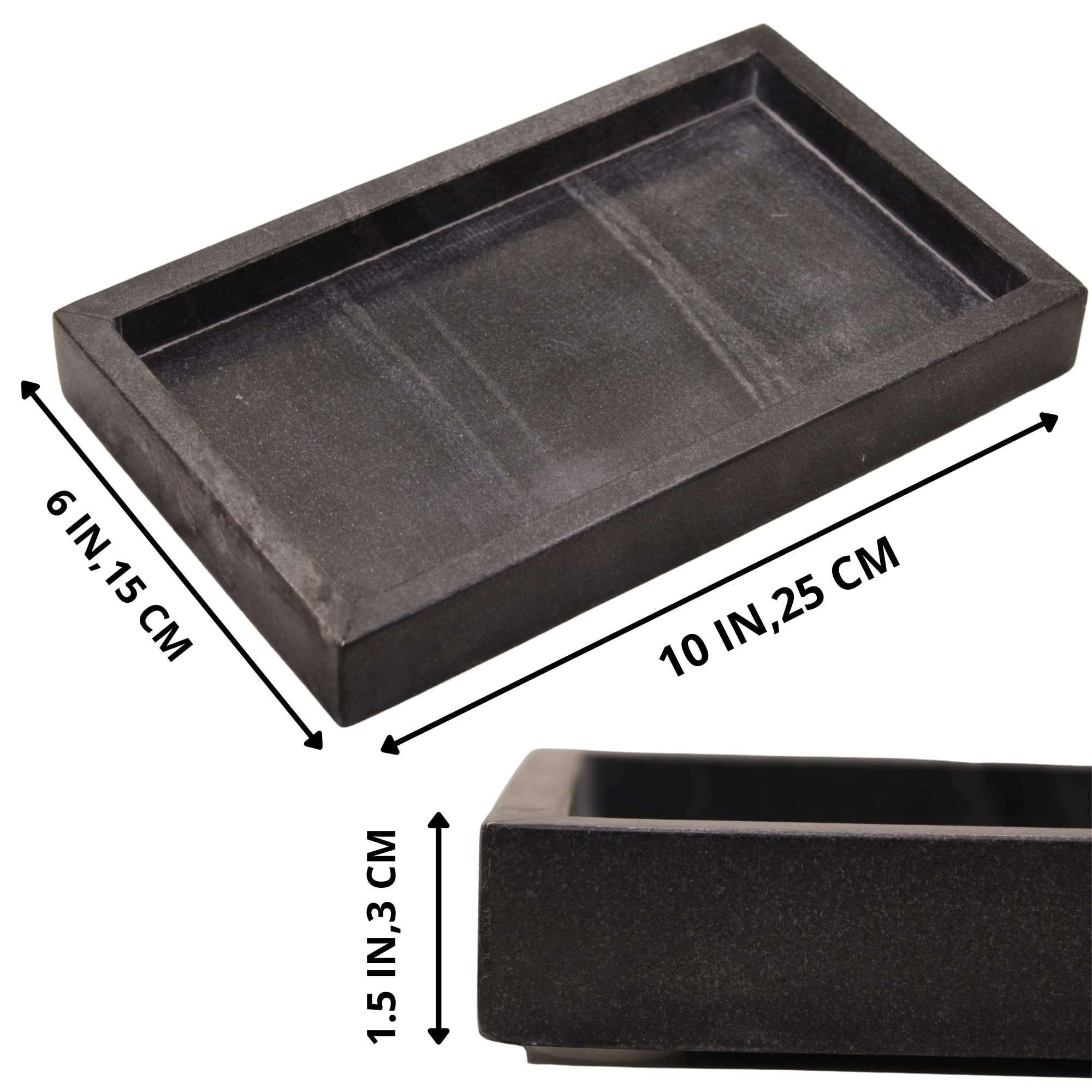 Natural Marble Tray for Home Decor - Stone Organizer for Desktop, Kitchen, Vanity & Bathroom - Elegant Plate Holder for Candles, Soap, Towels & Plants - Perfect for Coffee Table Display & Bathroom Organization (Black, Medium 10