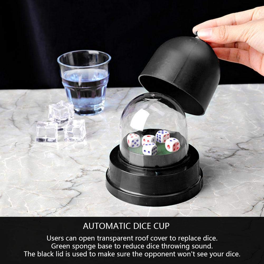 BNineteenteam Automatic Dice Roller - Transparent Plastic Dice Cup with 5 Dice Set for Board Games, Poker, D&D, Pub & Bar Entertainment - Anti-Cheat Design for Fair Play