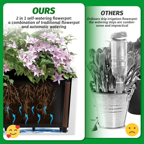 GARVEE 31 Inch Outdoor Planters Set of 2 - Self Watering Tall Planters with Wheels, Water Level Indicator & Drainage Holes - Large Decorative Flower Pots for Patio, Porch, Garden - Perfect for Herbs, Flowers & Small Trees