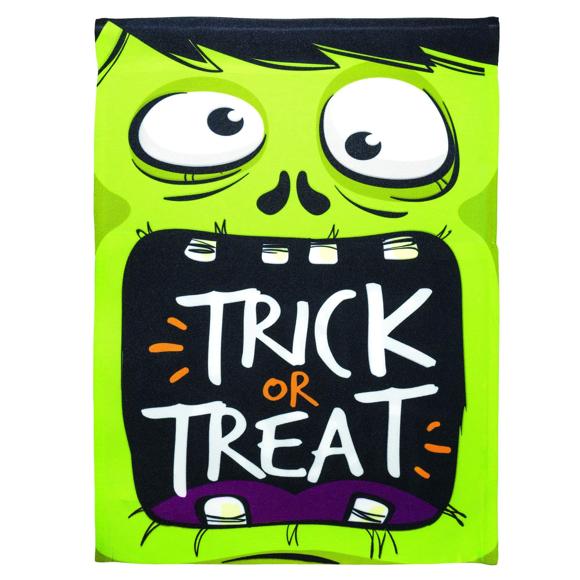 Large 29 x 42 Inch Double Applique Halloween House Flag - Green Monster Trick or Treat Design for Outdoor Decor | Perfect for Front Yard, Porch & Garden Halloween Displays