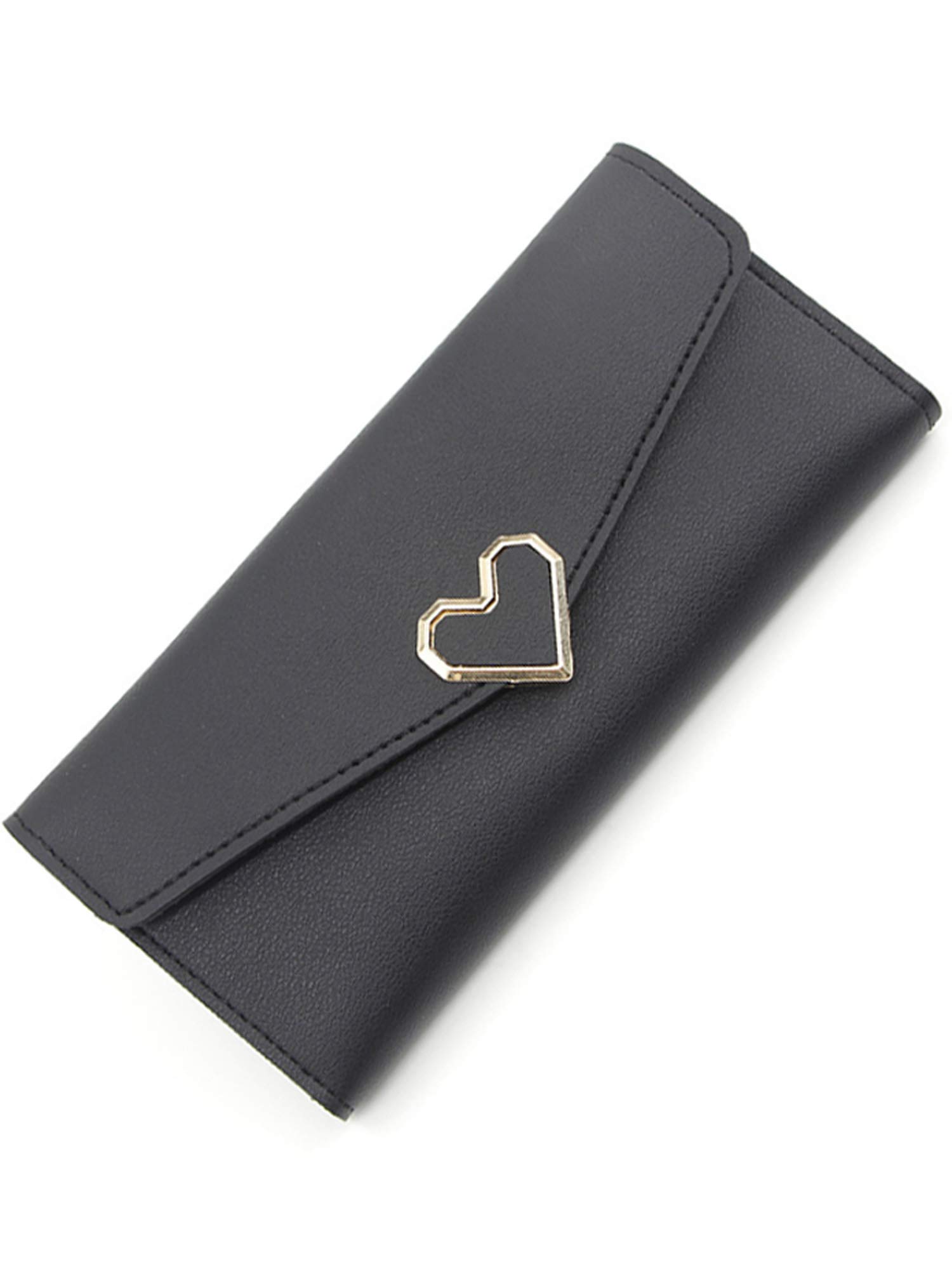 Luxury Divas Black Long Organizer Wallet With Heart Closure - Stylish Women's RFID Blocking Wallet for Credit Cards & Cash - Perfect for Travel, Shopping & Everyday Use
