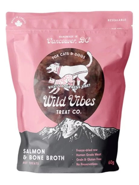 Wild Vibes Treat Co. Salmon Belly & Bone Broth Dog Treats - High Protein, Grain-Free, All-Natural Chews for Small & Large Dogs - Perfect for Training, Dental Health & Joint Support