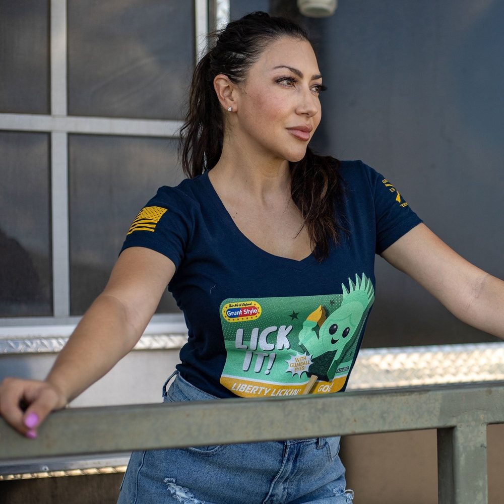 Women's Lick It V-Neck T-Shirt in Midnight Navy - Soft Cotton Casual Tee for Everyday Wear & Street Style