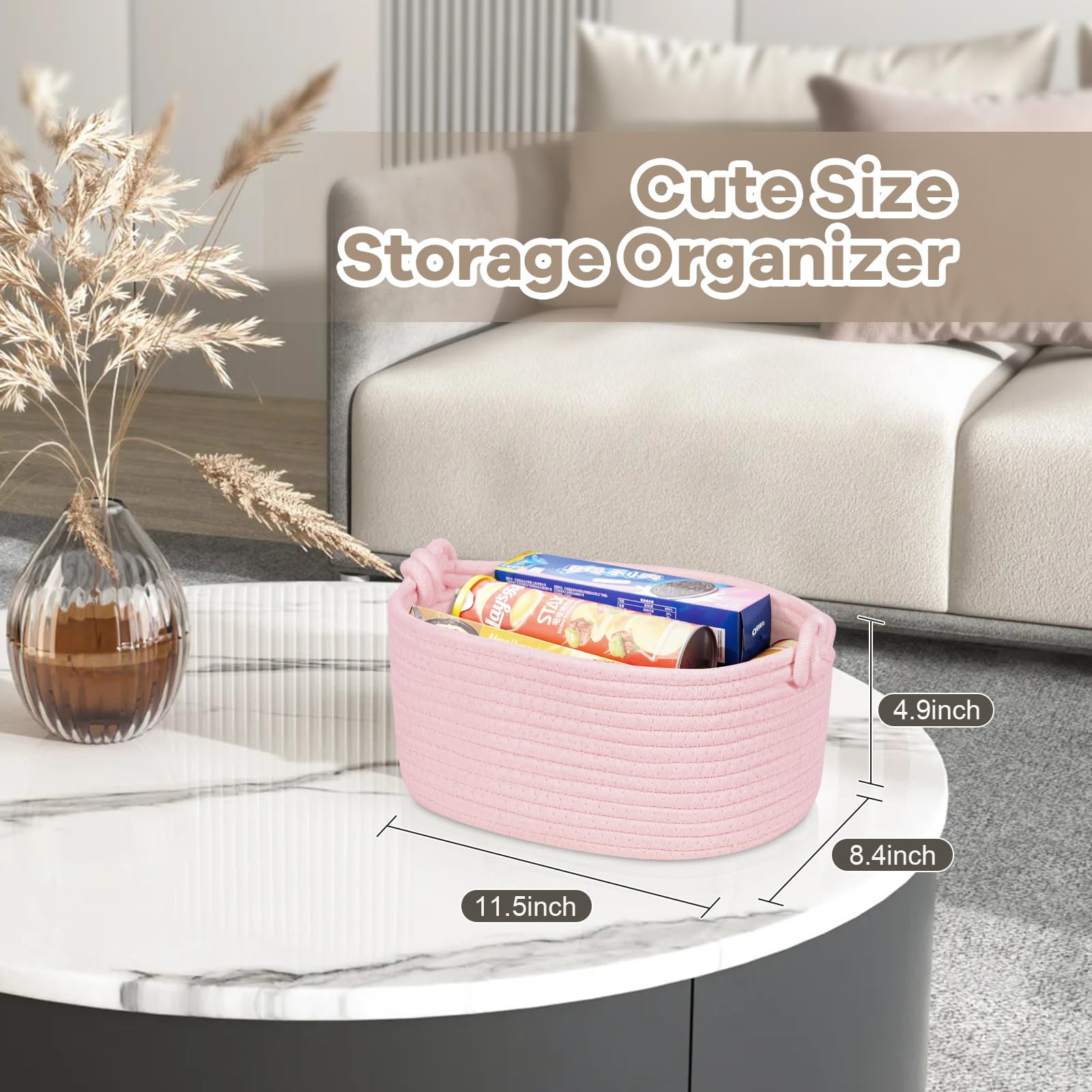 Pink Woven Rope Basket - Storage Organizer for Toys, Towels, Gifts | Nursery & Pet Use