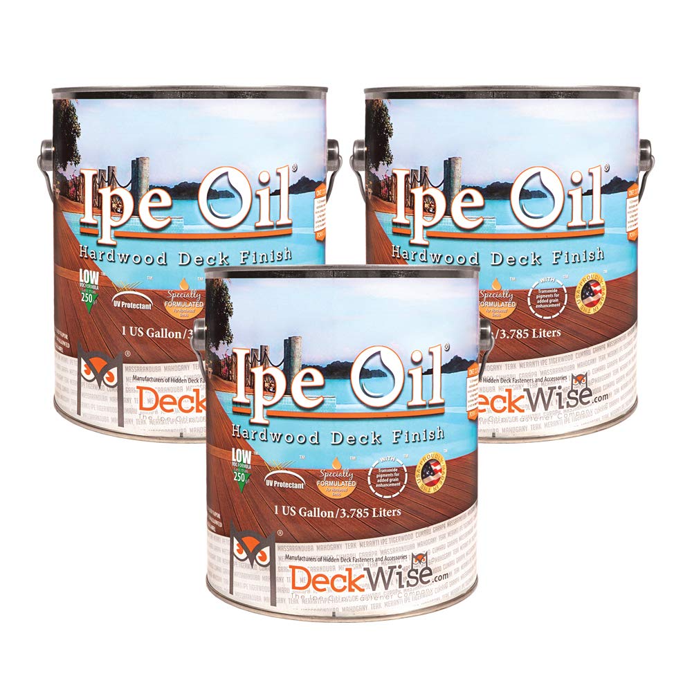 DeckWise Ipe Oil Hardwood Deck Stain - Semi-Transparent Natural Finish, Low VOC (250), 3-Pack (1 Gallon Each) - Perfect for Outdoor Wood Decks, Fences & Patio Furniture Protection