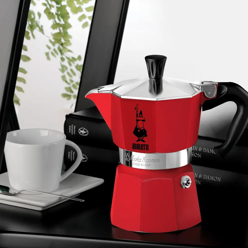Bialetti Moka Express Stovetop Espresso Maker - 3 Cup (Red) | Italian Coffee Maker for Home & Office | Perfect for Espresso, Latte & Cappuccino