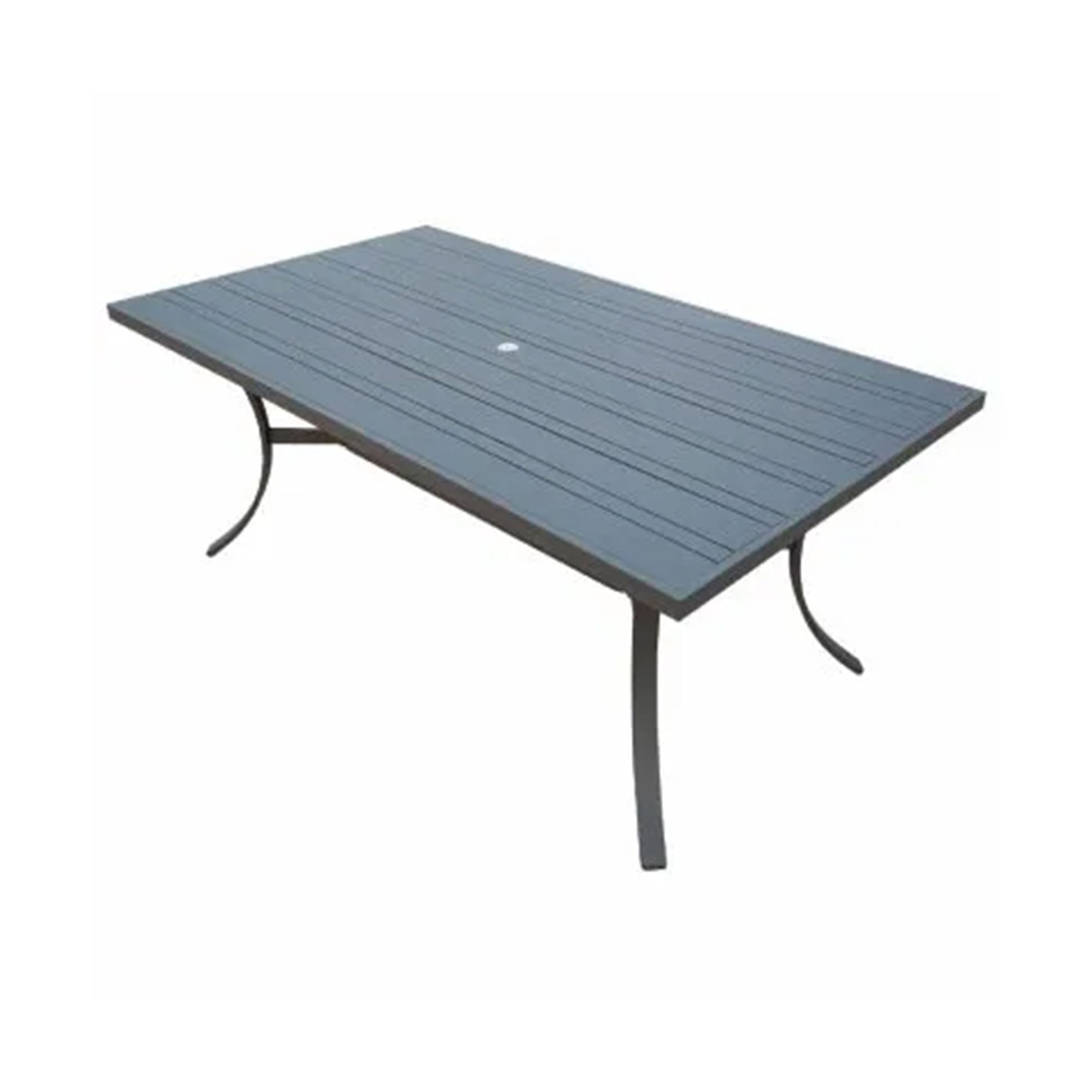 72x39 Inch Black Aluminum Outdoor Dining Table with Slate Tabletop & Umbrella Hole - Perfect for Patio, Backyard, Garden, and Poolside Gatherings