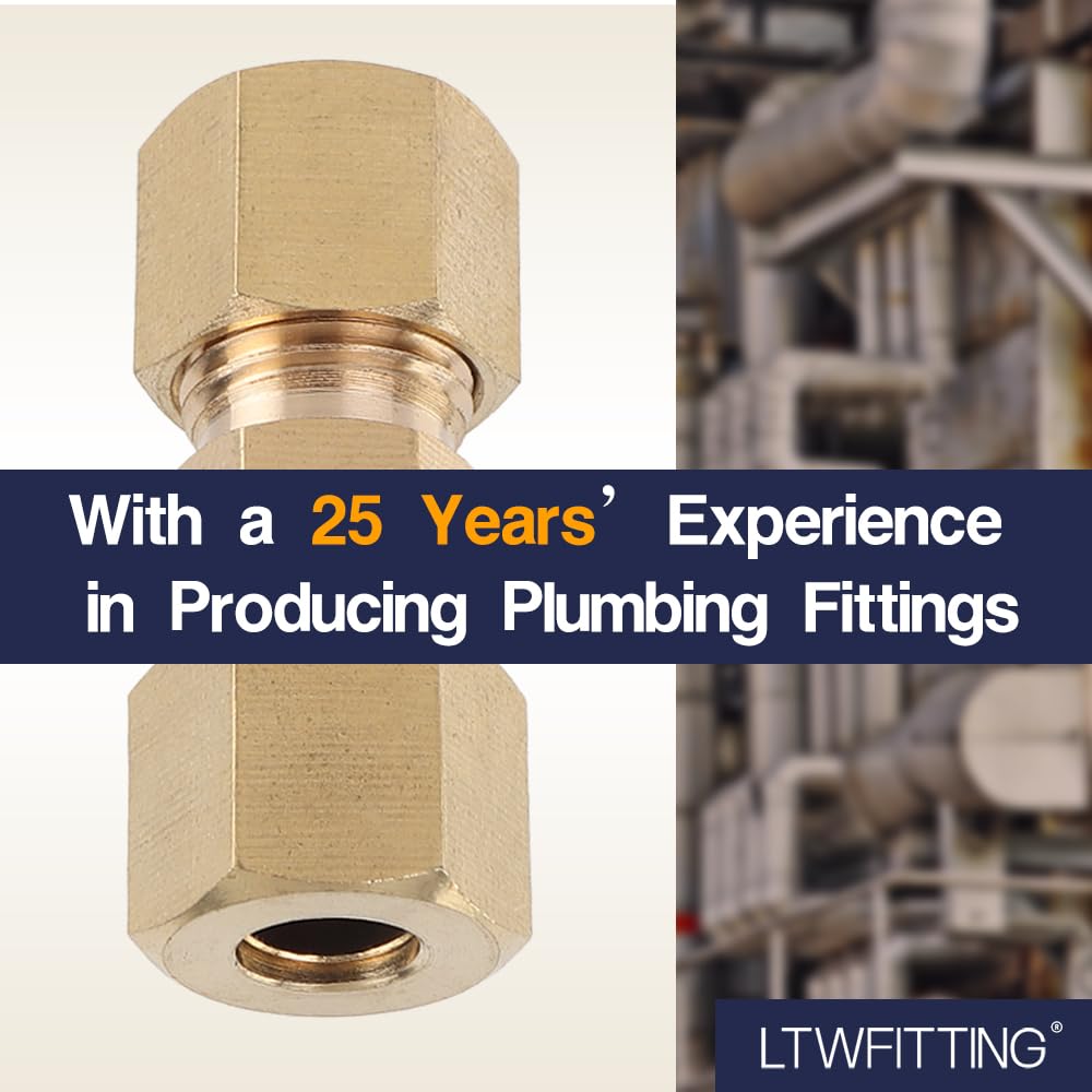 LTWFITTING 1/4-Inch OD Brass Compression Union Fitting (Pack of 300) - Perfect for Plumbing, HVAC, and Water Supply Systems