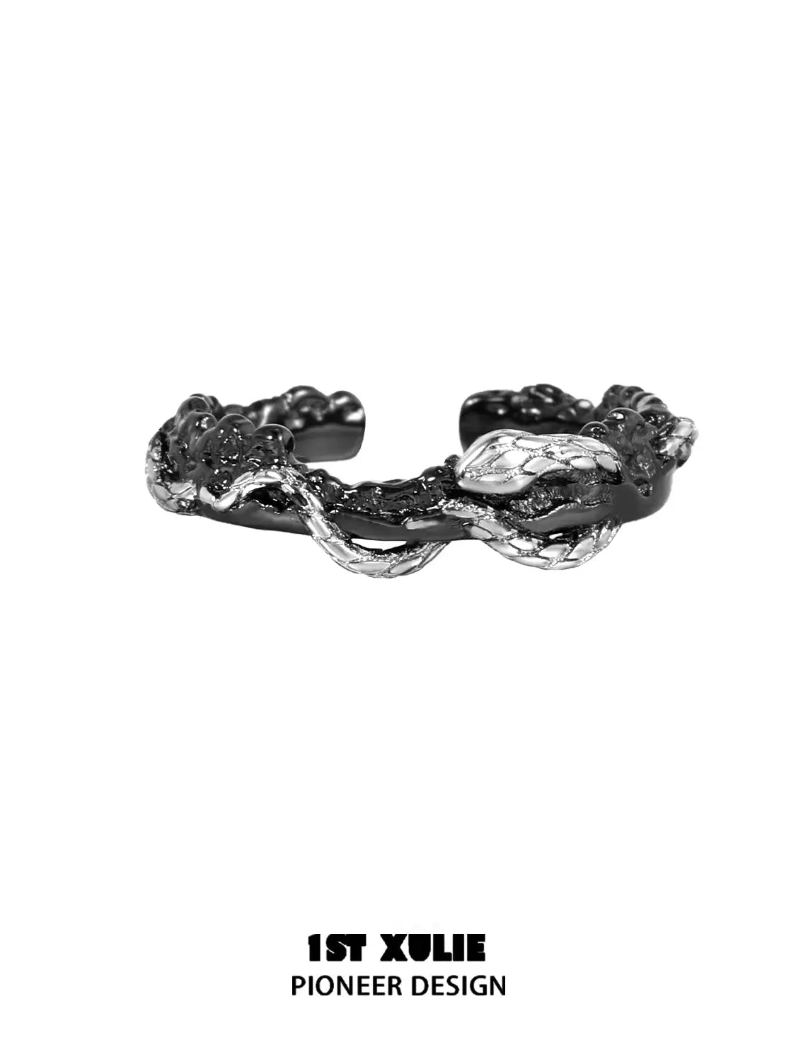Snake Bite White & Black Serpent 925 Sterling Silver Adjustable Couple's Ring - Gothic Jewelry for Punk Lovers, Perfect for Weddings, Anniversaries and Dark Fashion Accessories