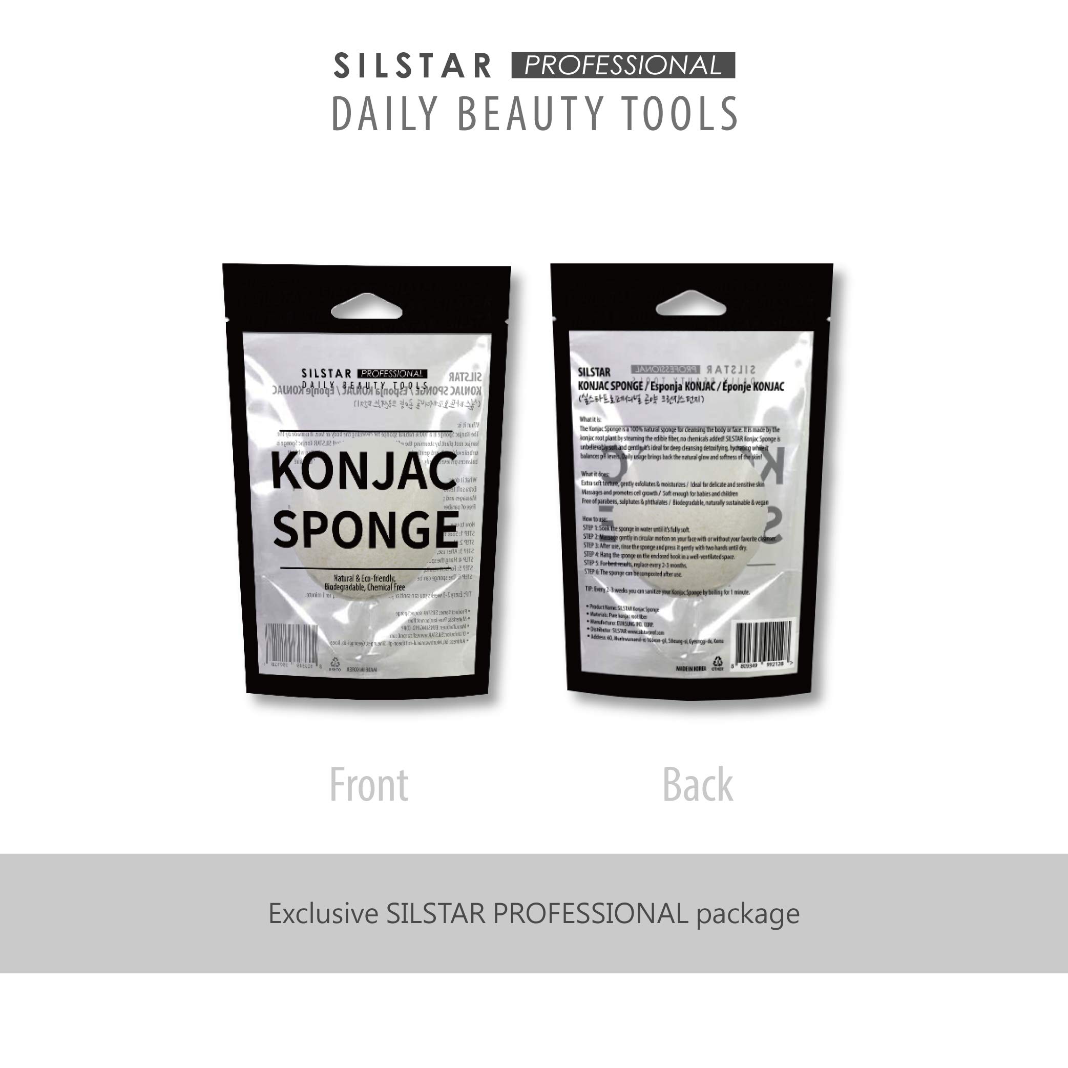 SILSTAR PROFESSIONAL KONJAC Facial & Bath Sponge - Gentle Cleansing for Dry & Mature Skin | 100% Natural Pure White Konjac | Perfect for Daily Skincare & Makeup Removal