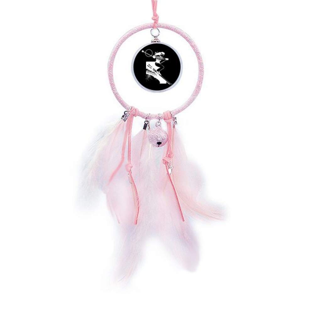YAOX Winter Sports Skiing Black Pattern Dream Catcher with Small Bells - Native American Inspired Bedroom Decor for Wall Hanging, Dorm Room, Nursery & Meditation Space