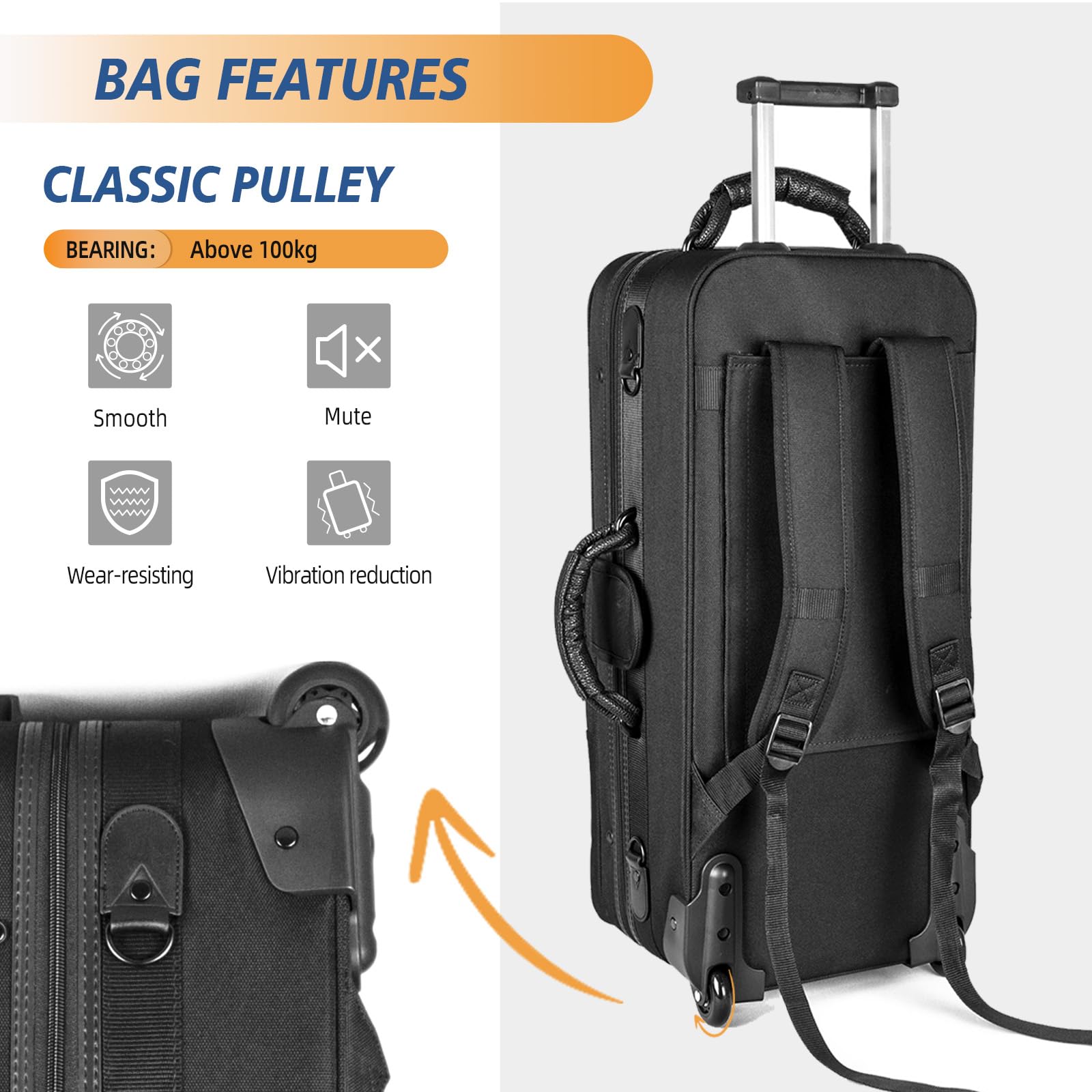 **Durable 1200D Nylon Alto Saxophone Case with Wheels & Shoulder Strap – Roller Bag & Backpack for Alto Sax – Padded Protection for Travel, School & Performances**