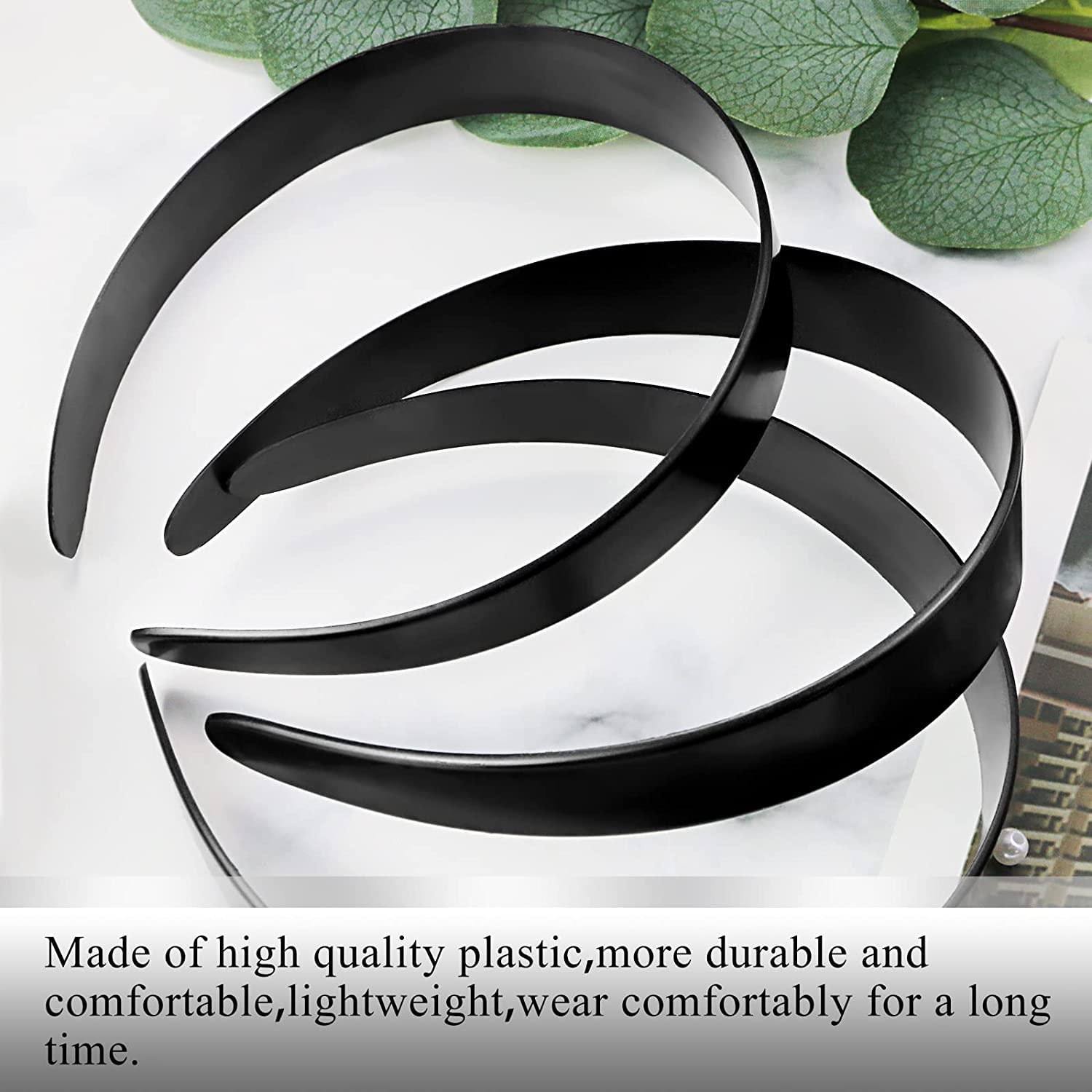 HAPPYMATES 12 Pack Black Plastic Headbands for Women & Girls - 1 Inch Wide Teeth Hair Bands for DIY Styling, Everyday Wear & Special Occasions