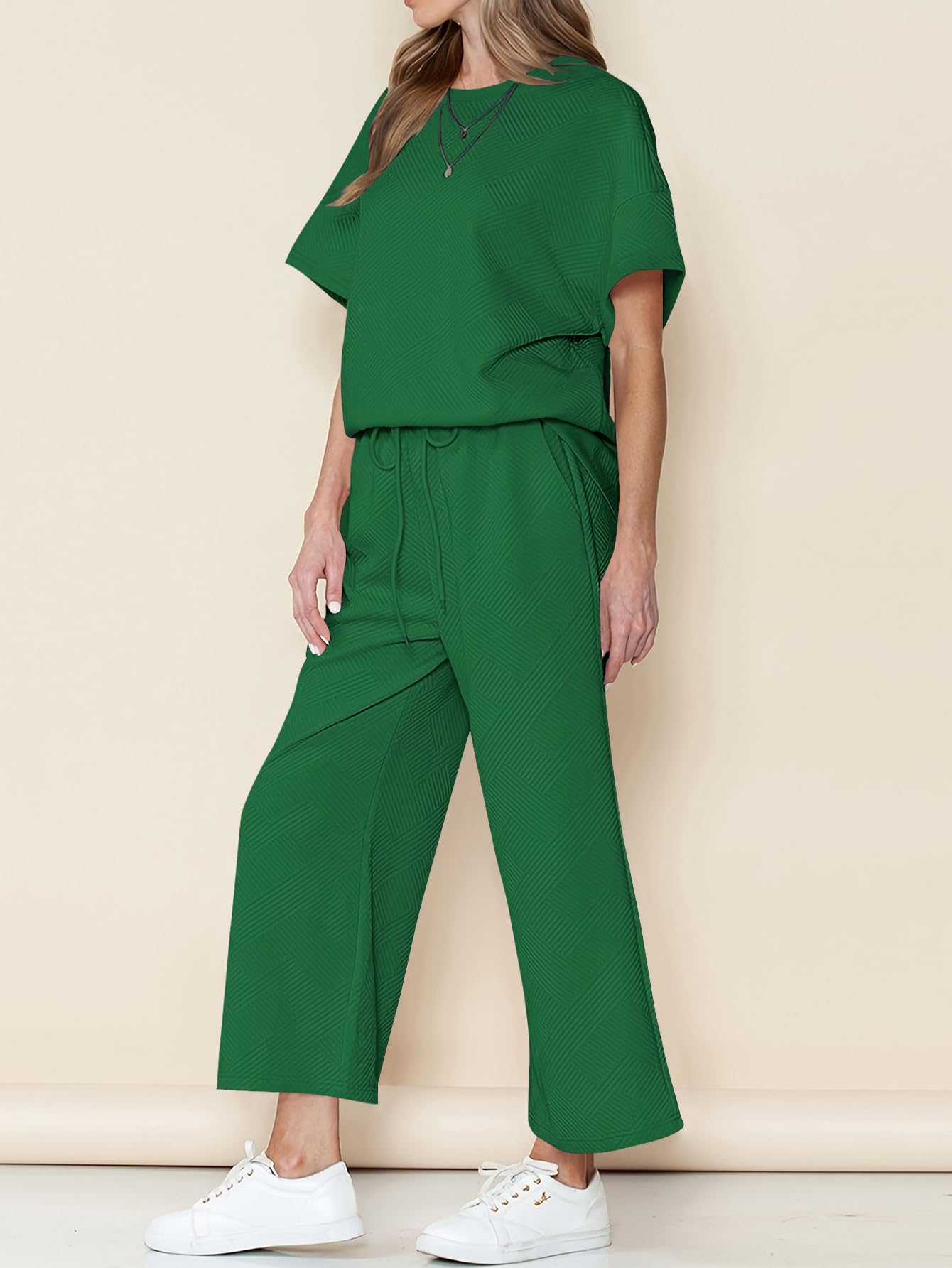 YKR Women's 2-Piece Lounge Set - Soft Knit Short Sleeve Pullover Top & Wide Leg Pants | Summer Comfort Outfit 2024 | Perfect for Home Relaxation, Yoga & Casual Wear