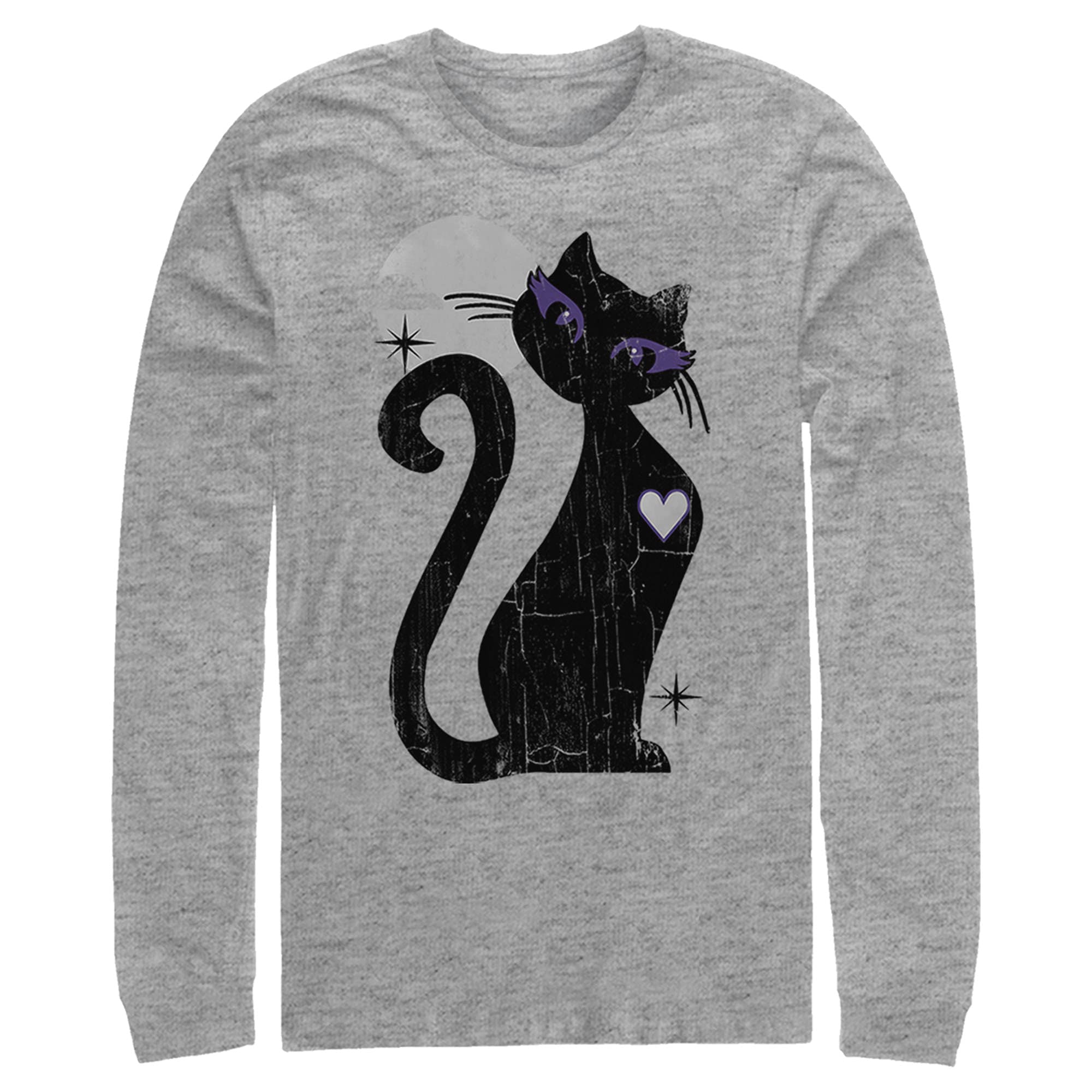 Men's Lost Gods Halloween Full Moon Black Cat Heart Print Long Sleeve T-Shirt | Gothic Graphic Tee for Costume Parties & Spooky Events