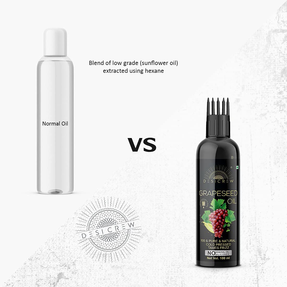 Pure Cold Pressed Grapeseed Oil with Comb Applicator - 100ml - Natural Hair Growth Treatment for Scalp & Skin Care - Promotes Healthy Hair, Nails & Glowing Skin - Perfect for DIY Beauty & Massage Therapy