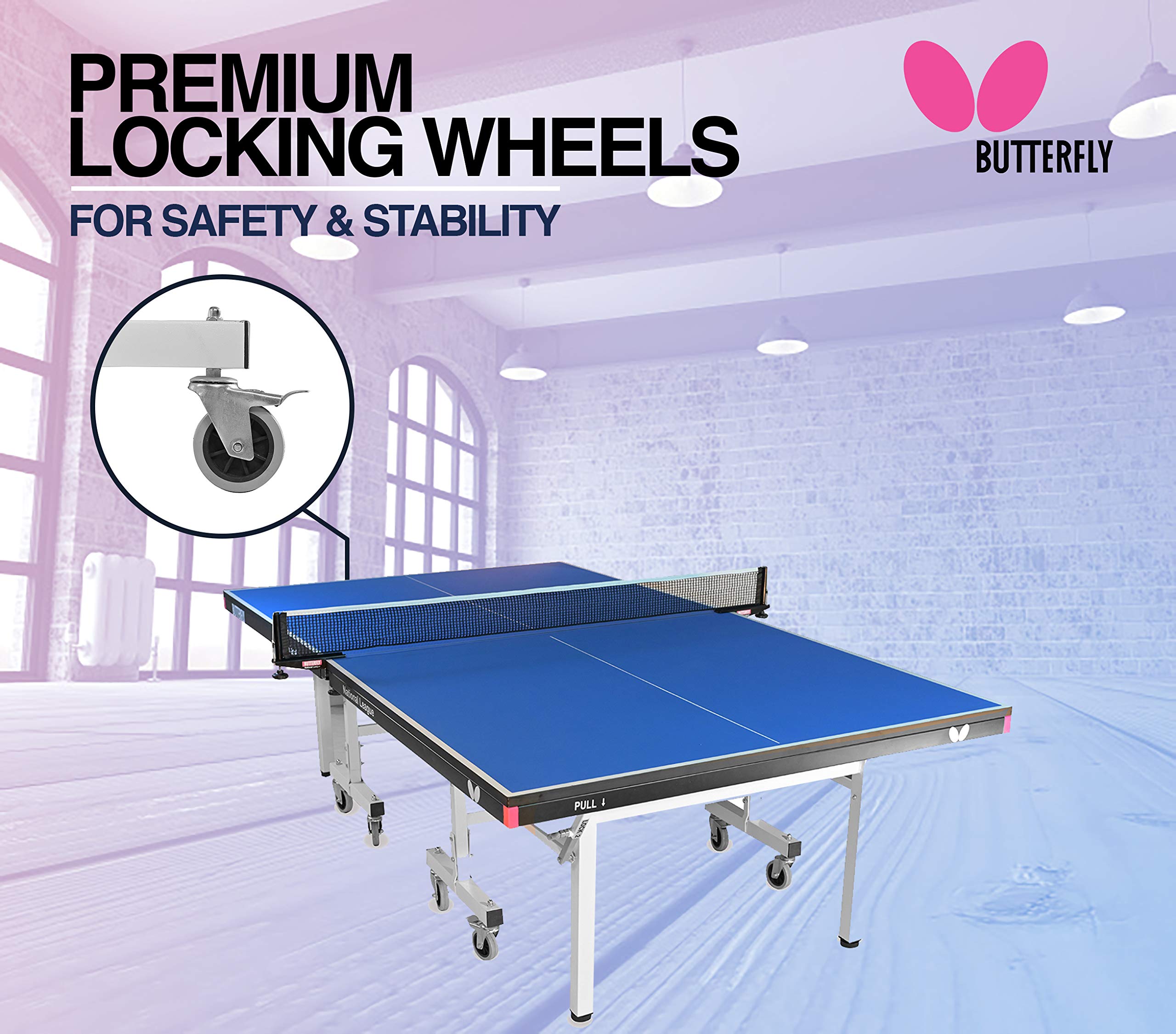 Butterfly National League 25mm Professional Ping Pong Table - Quick Assembly Indoor Folding Table Tennis for Home & Tournaments | Competition-Level Game Table for Clubs, Gyms & Recreation Rooms