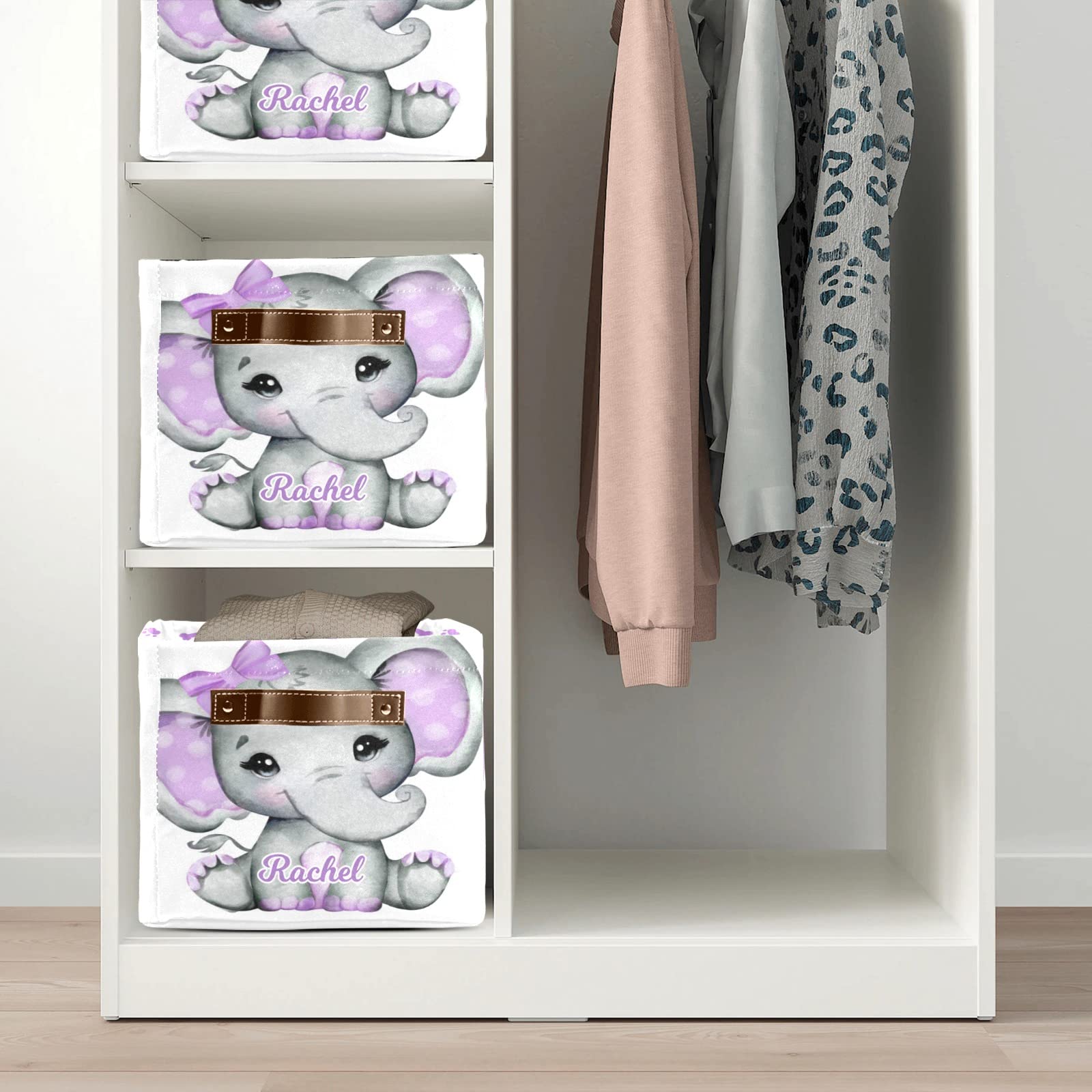 Purple Elephant Dog Paw Personalized Storage Bins - Durable Cube Organizer with Handles for Shelves, Wardrobe & Nursery - Perfect for Toy Organization & Home Decor (1 Pack)
