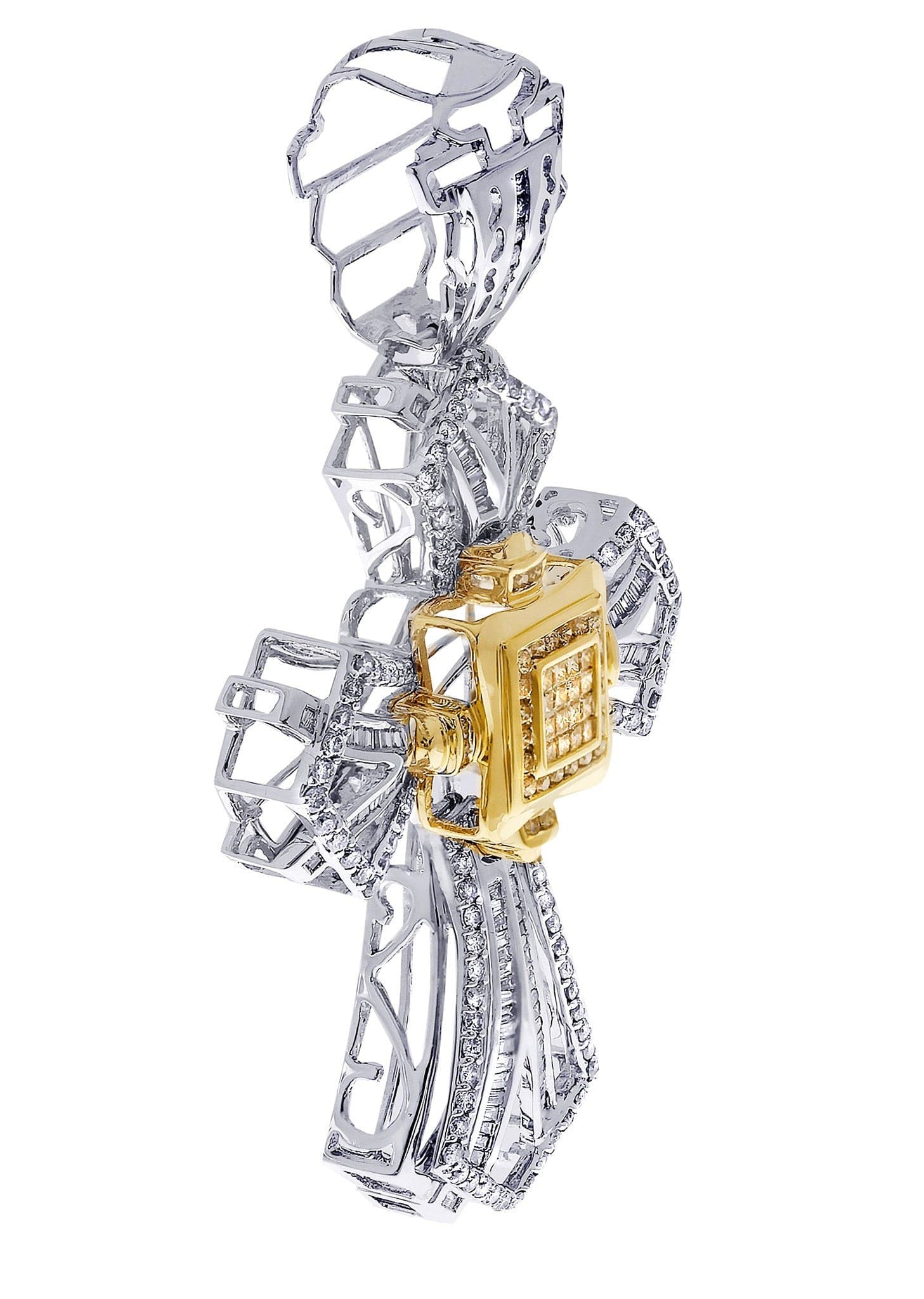 2.1 Carat Diamond Cross Pendant Necklace - 20.43 Grams Solid Gold Religious Jewelry for Women - Perfect for Church, Weddings & Special Occasions