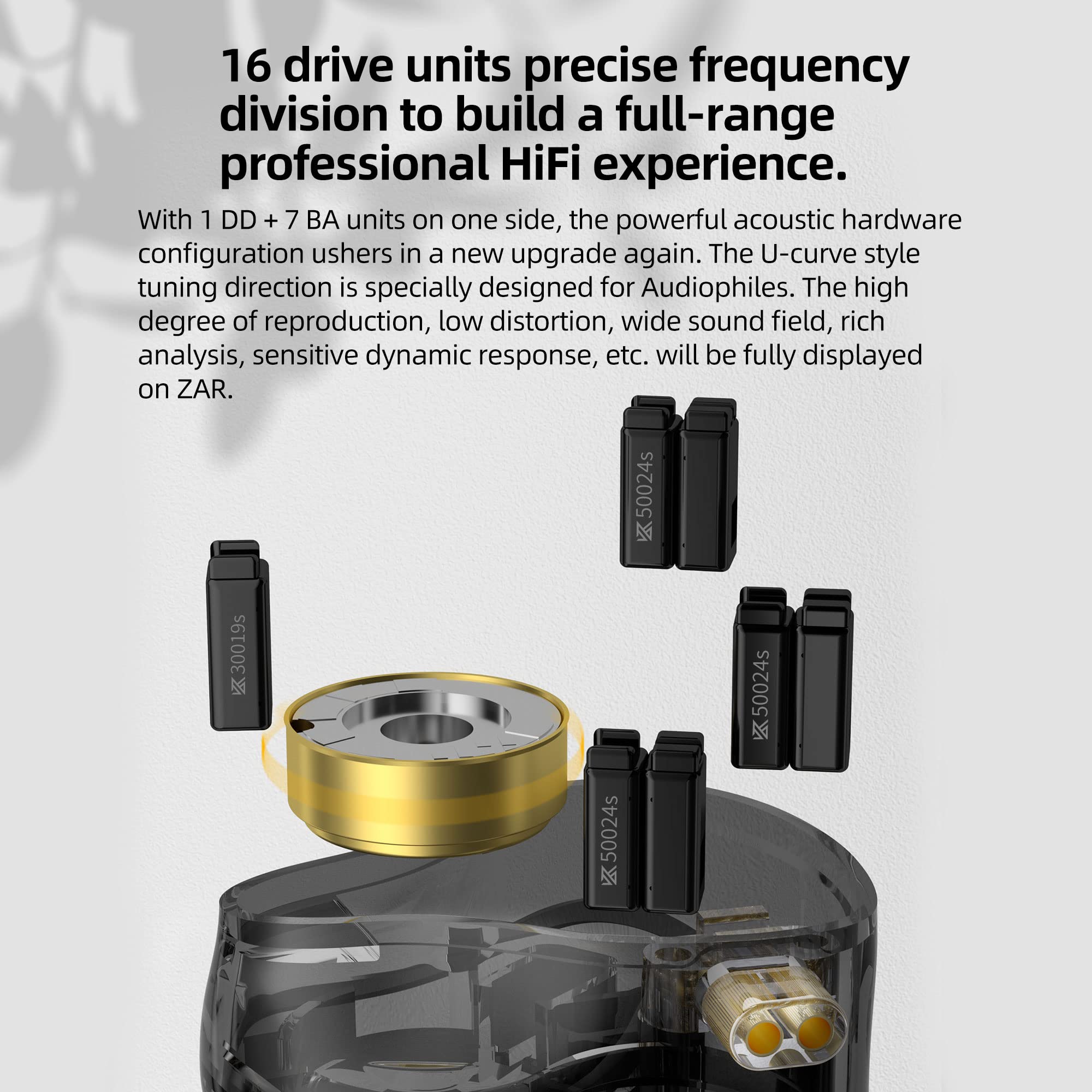 KZ ZAR 7 Hybrid Driver HiFi Wired In-Ear Headphones with Detachable Silver Cable - Audiophile Grade Lossless Sound Earbuds (Black, No Mic) - Perfect for Music Lovers, Studio Monitoring & Gaming